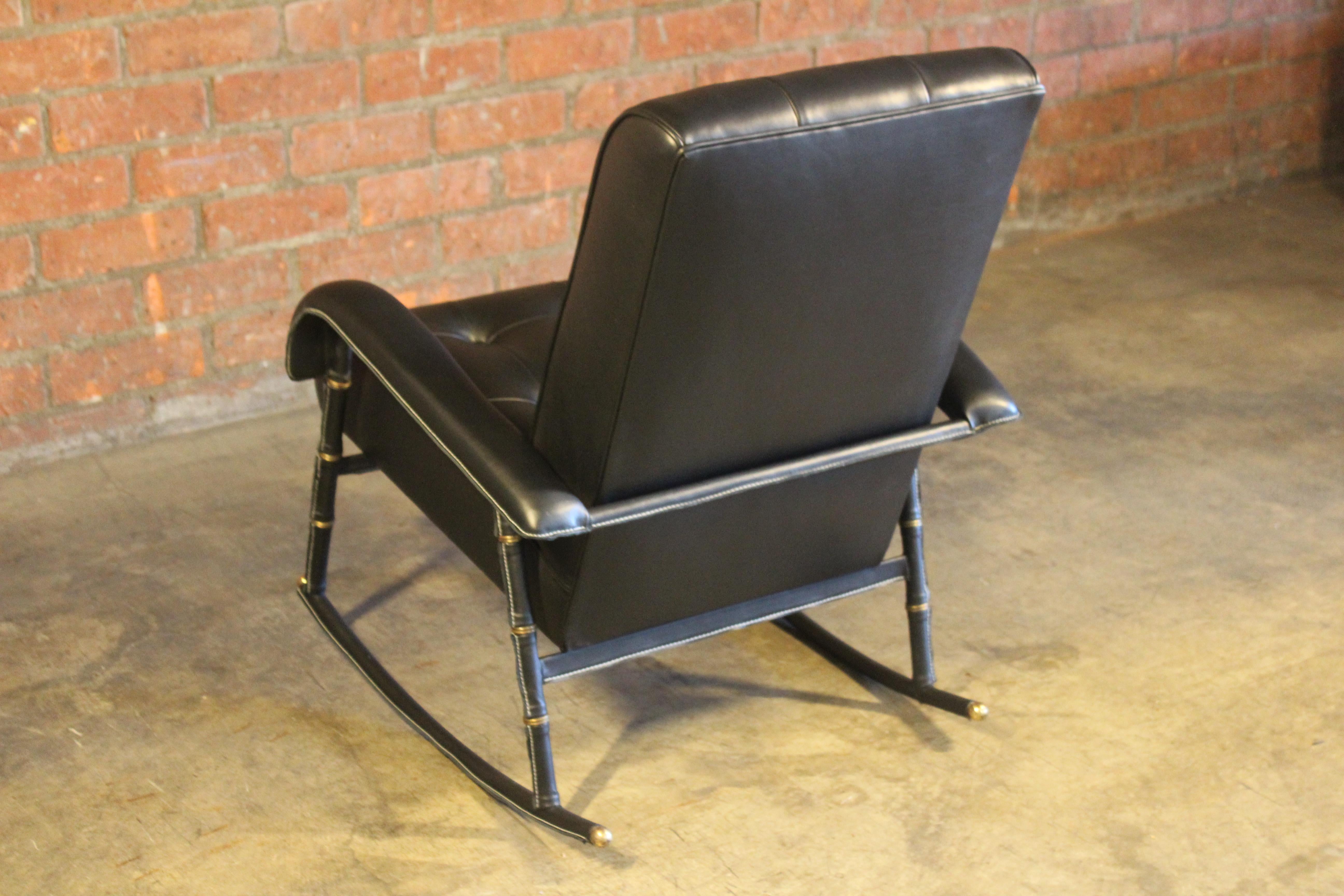 Leather Rocking Chair by Jacques Adnet, France, 1950 For Sale 9