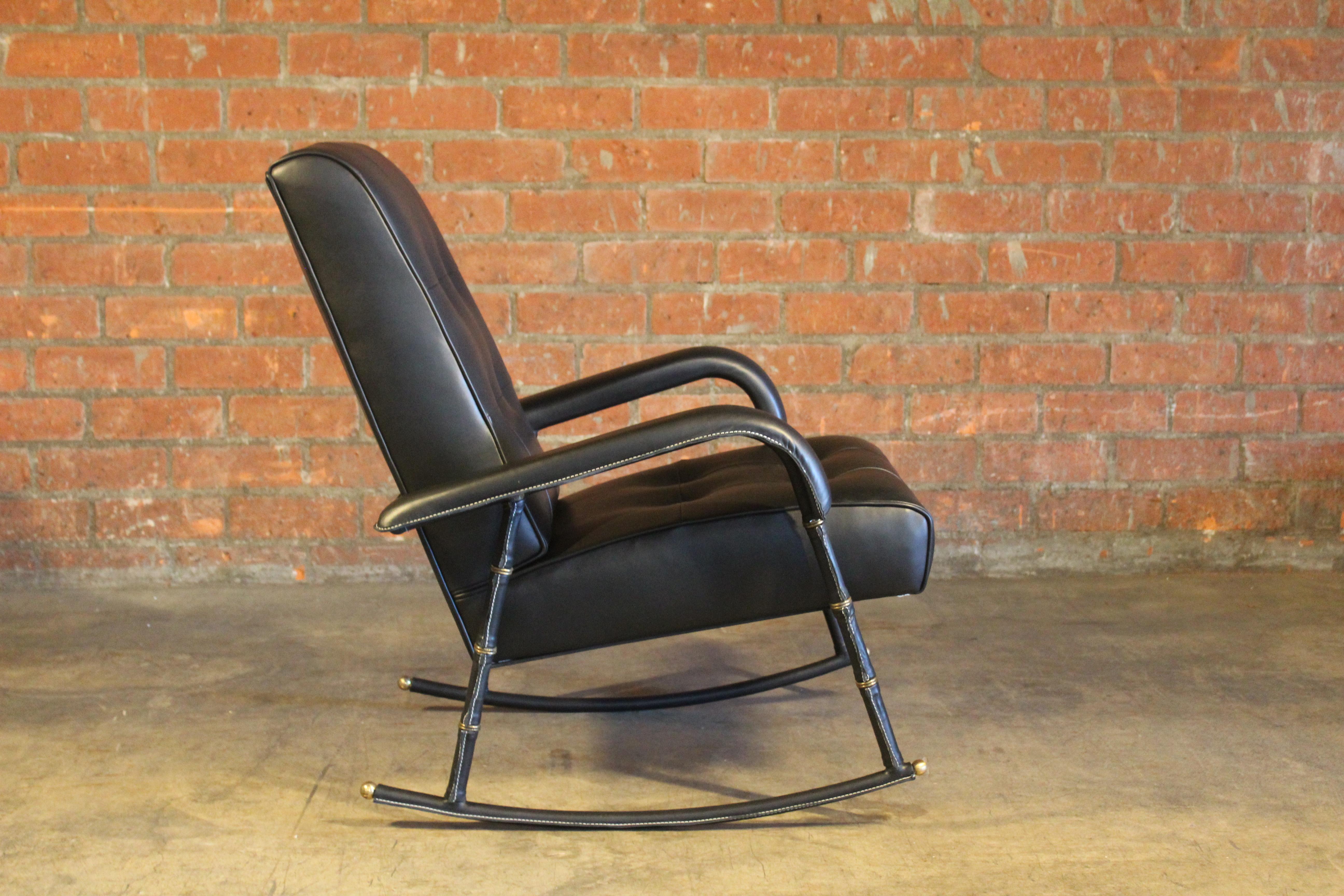 Leather Rocking Chair by Jacques Adnet, France, 1950 For Sale 2