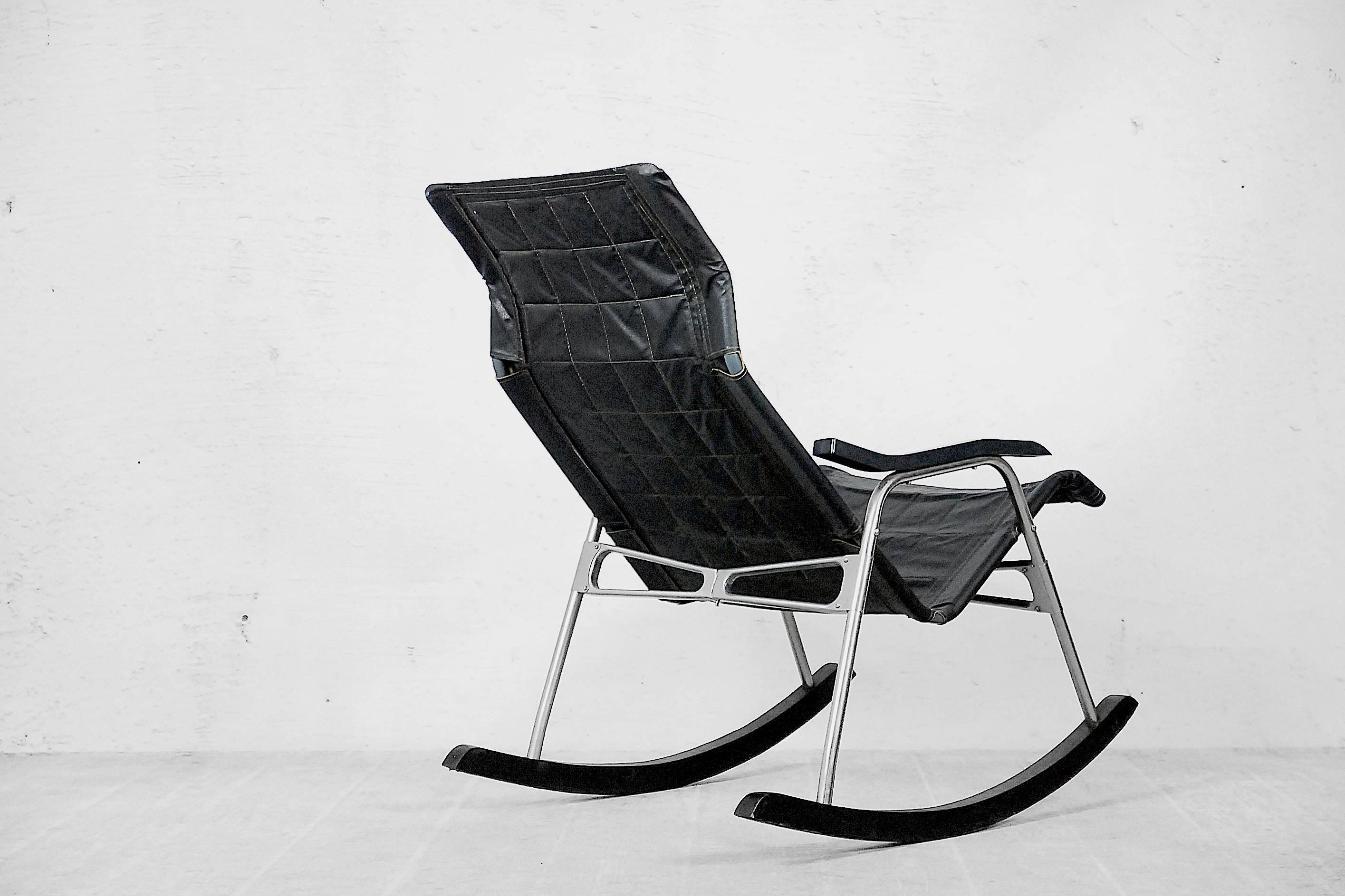 Mid-Century Modern Leather Rocking Chair by Takeshi Nii, 1950s For Sale