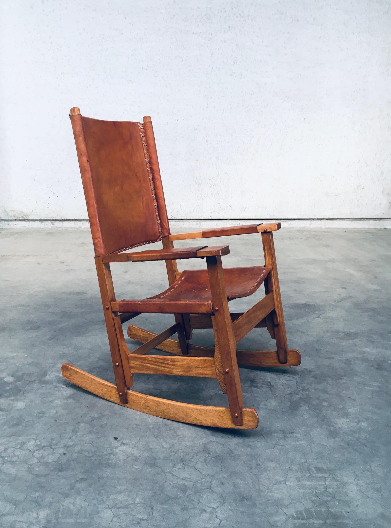 Mid-Century Modern Leather Rocking Chair by Werner Biermann for Arte Sano Bogota, Colombia 1960's For Sale