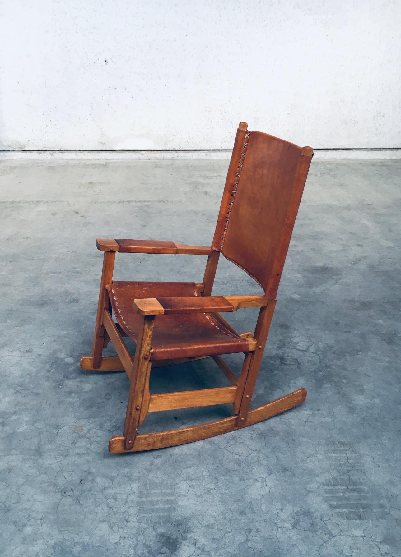 Leather Rocking Chair by Werner Biermann for Arte Sano Bogota, Colombia 1960's In Good Condition For Sale In Oud-Turnhout, VAN
