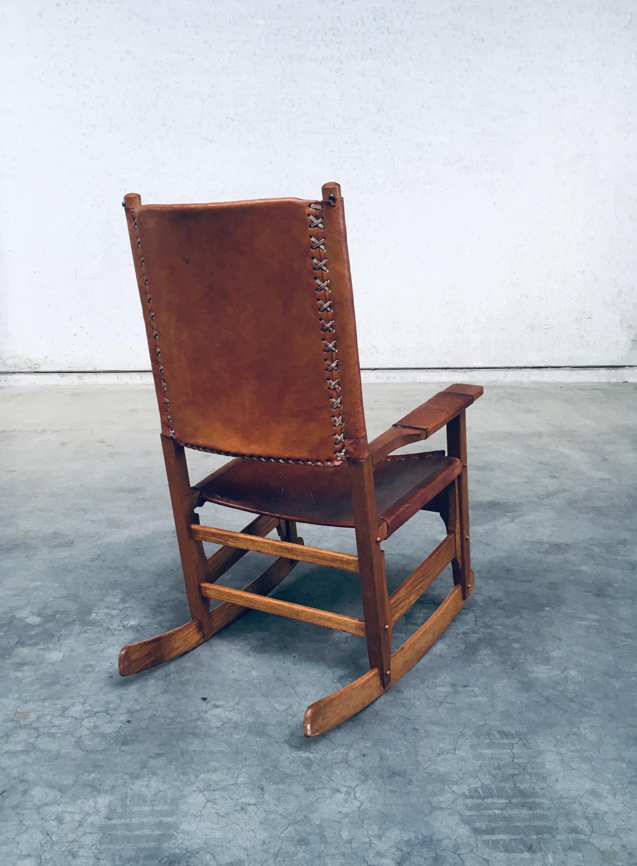 Mid-20th Century Leather Rocking Chair by Werner Biermann for Arte Sano Bogota, Colombia 1960's For Sale