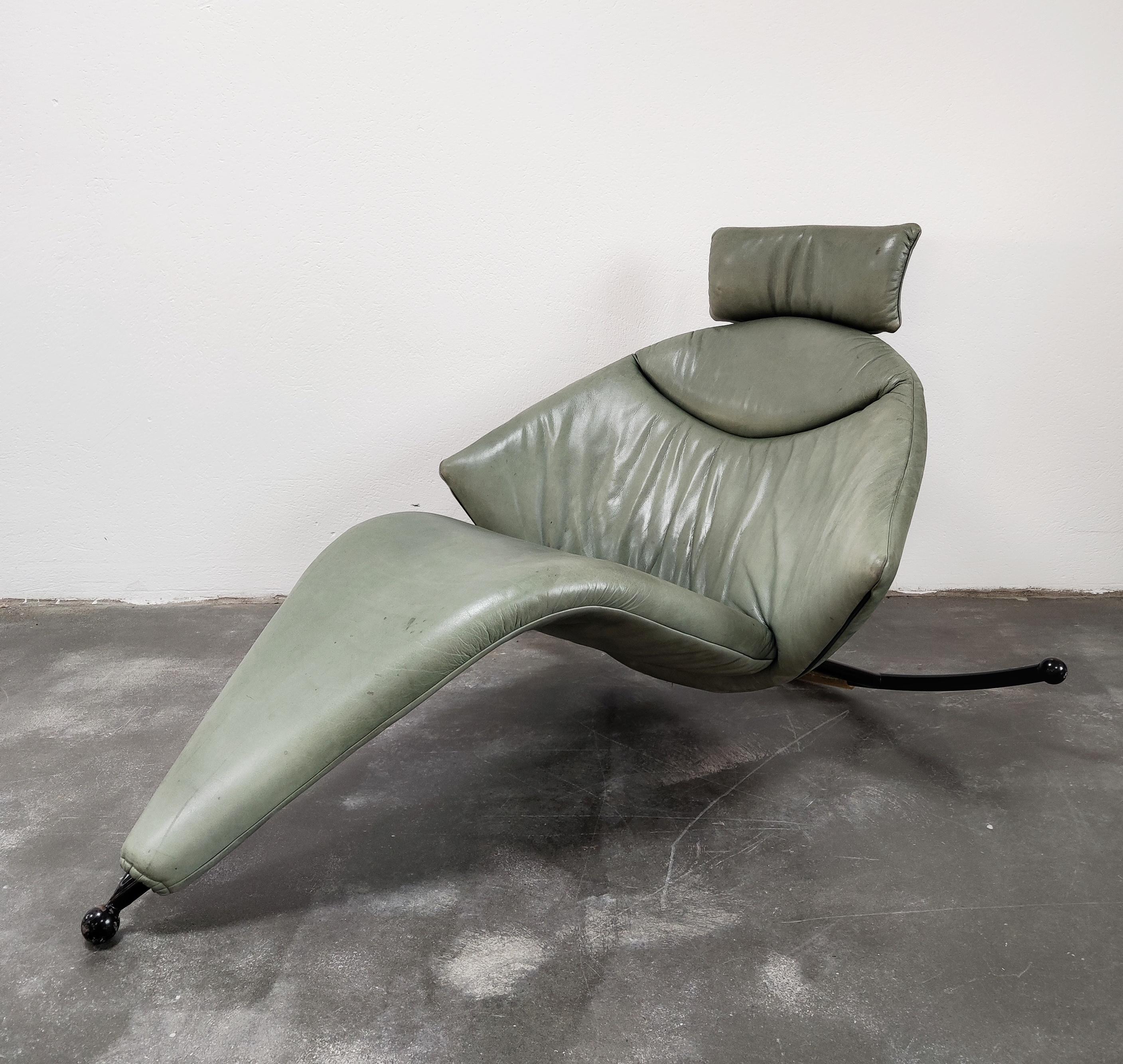 Post-Modern Leather Rocking Lounge Chair by Stefan Heiliger, Model Culla, Switzerland 1990