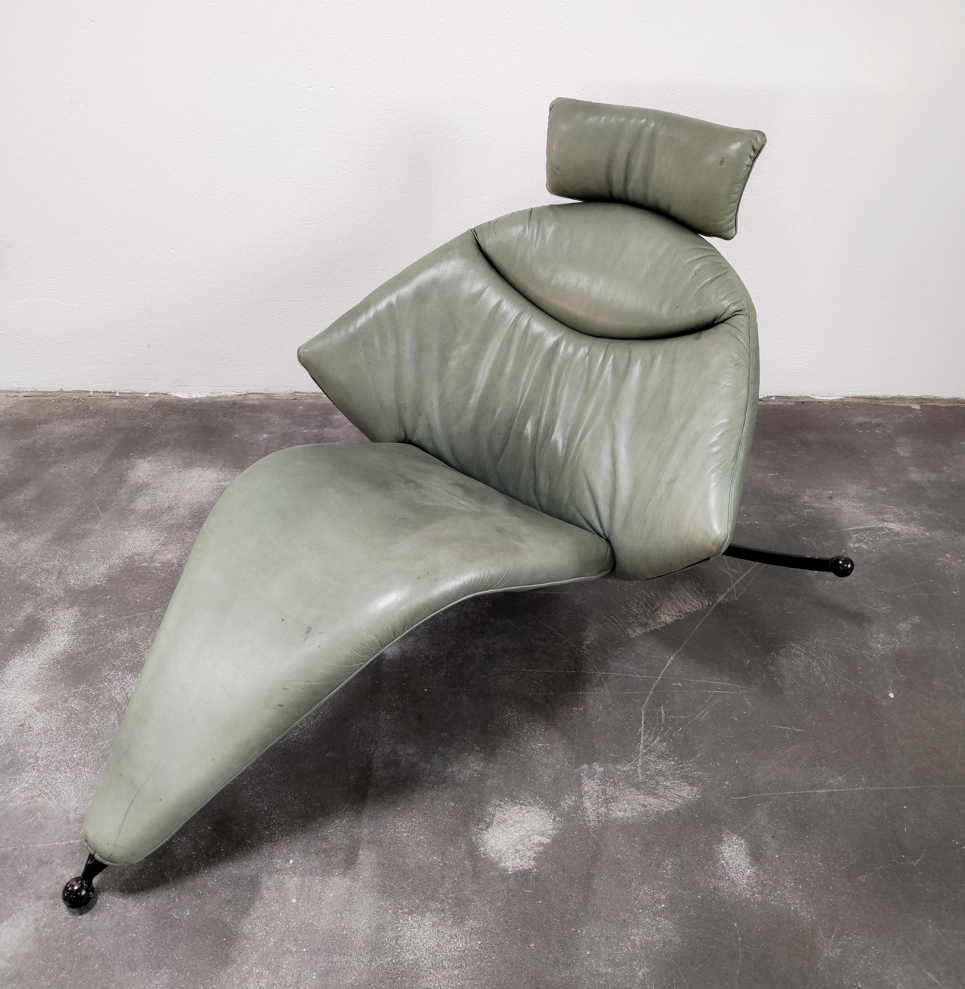 Swiss Leather Rocking Lounge Chair by Stefan Heiliger, Model Culla, Switzerland 1990