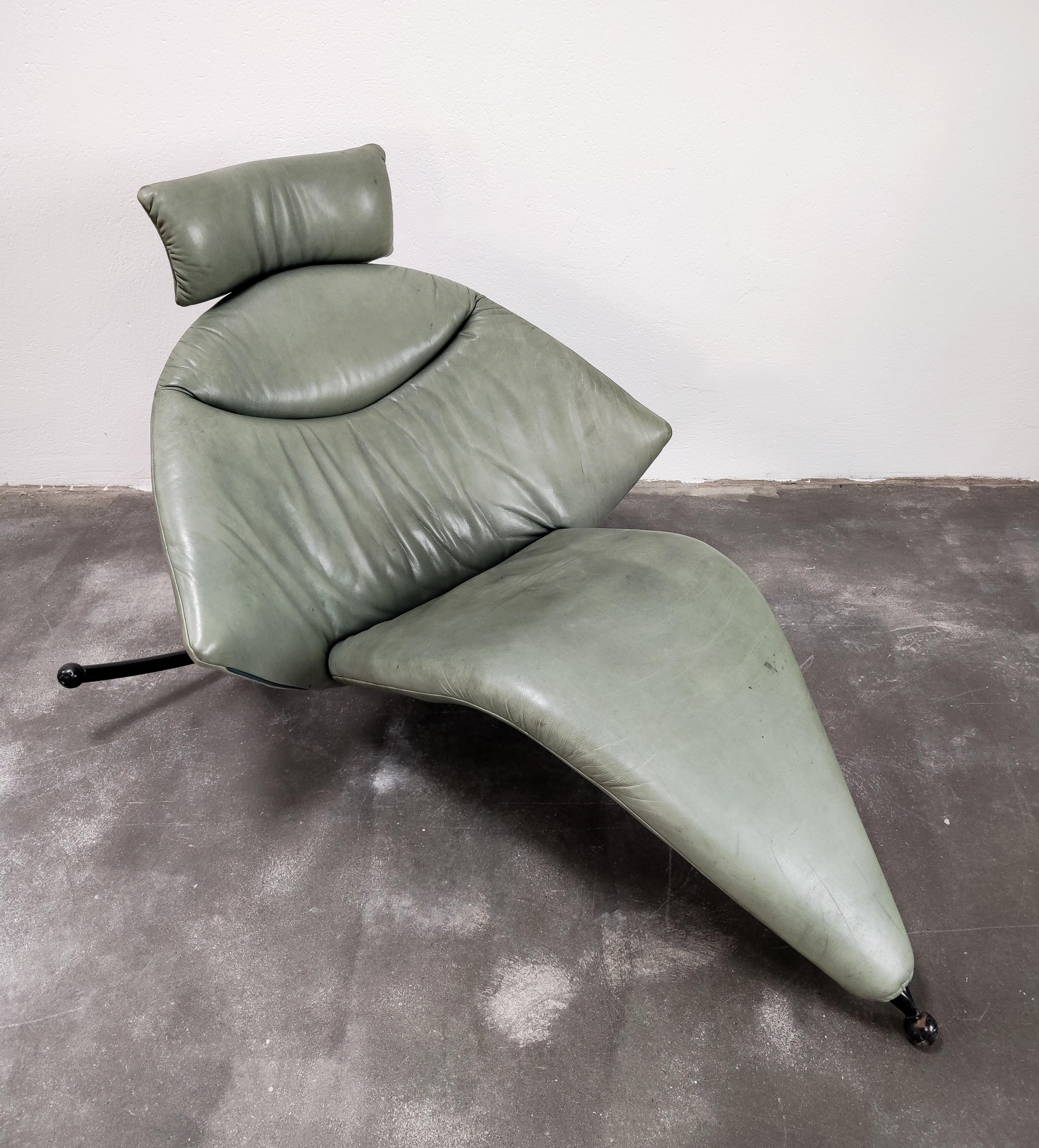 Steel Leather Rocking Lounge Chair by Stefan Heiliger, Model Culla, Switzerland 1990