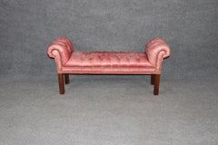 Leather Rolled Arm Tufted Chesterfield Style Mahogany Chippendale Window Bench