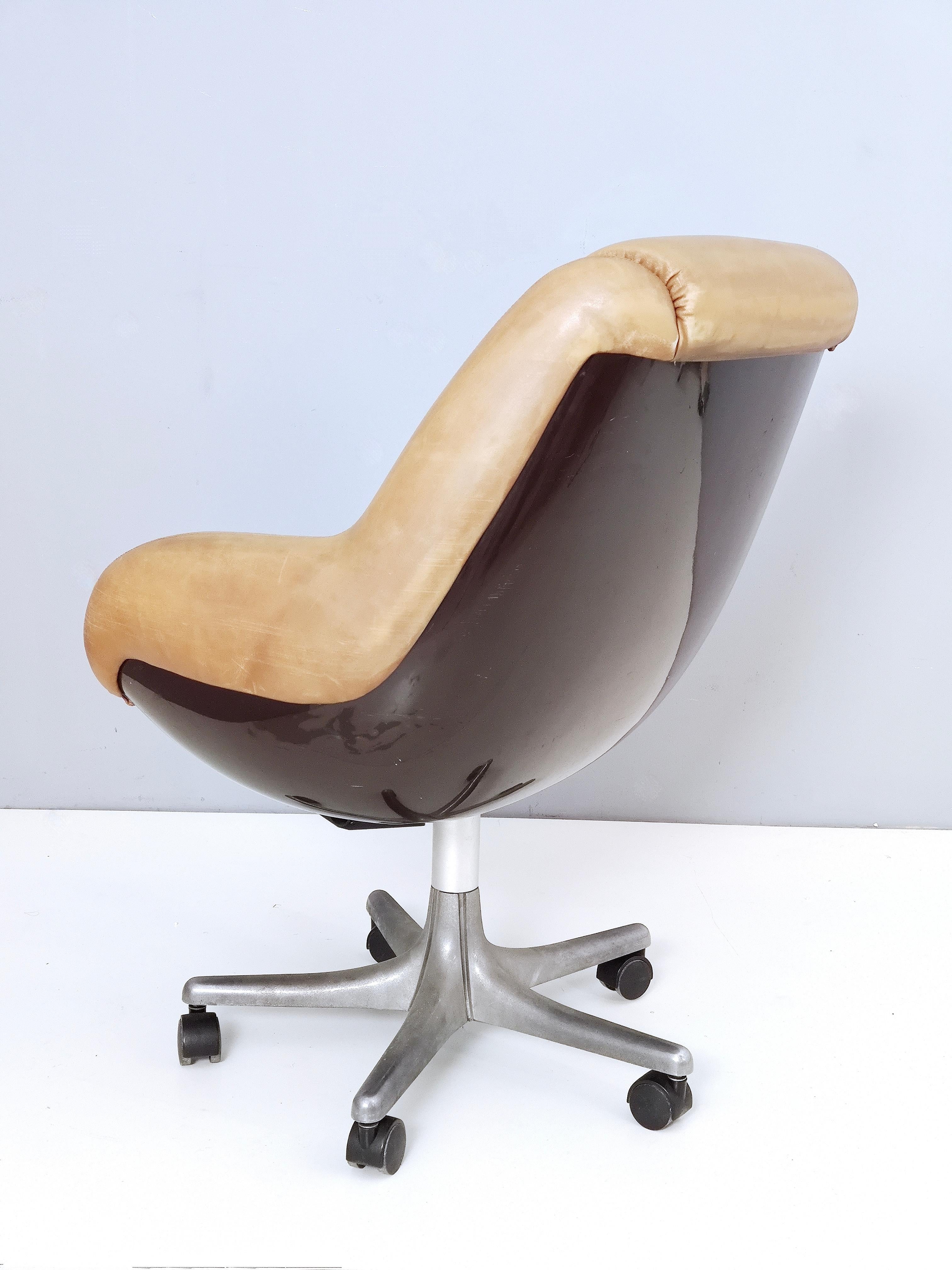 Mid-Century Modern Leather Rolling Chair by Cesare Casati produced by Arflex, Italy, 1960s