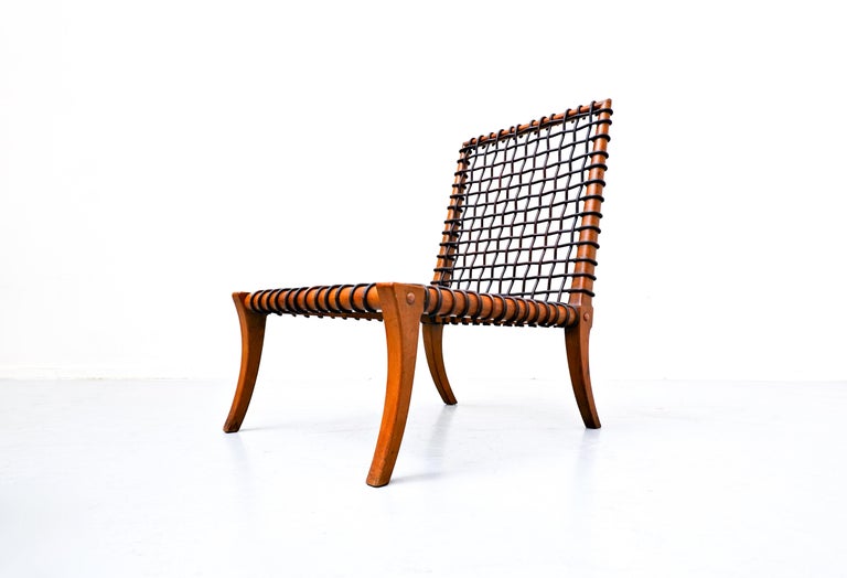 Leather rope chair by T.H. Robsjohn-Gibbings Klismos for Saridis.