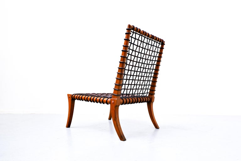 Greek Leather Rope Chair by T.H. Robsjohn-Gibbings Klismos for Saridis