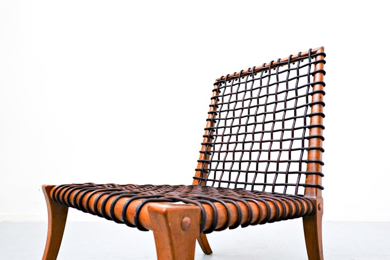 Leather Rope Chair by T.H. Robsjohn-Gibbings Klismos for Saridis In Good Condition In Brussels, BE