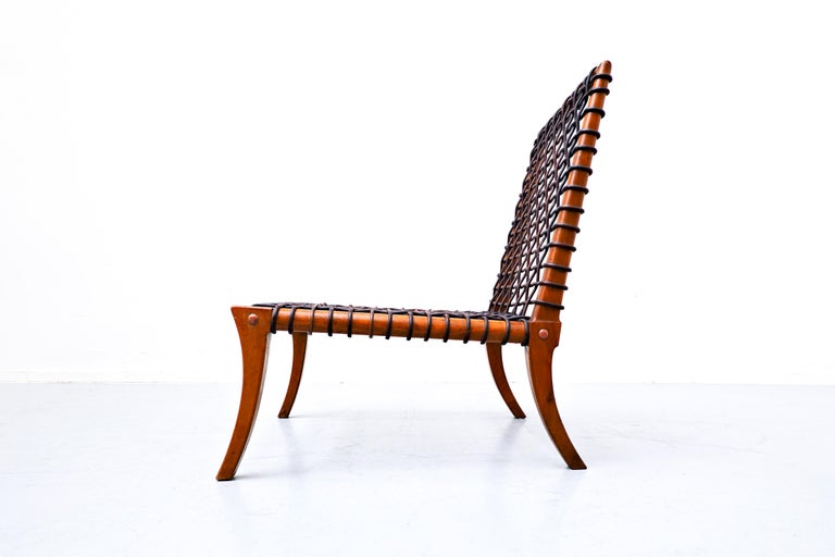 Mid-20th Century Leather Rope Chair by T.H. Robsjohn-Gibbings Klismos for Saridis