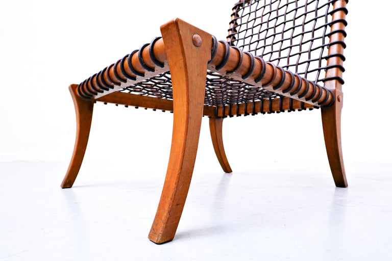 Wood Leather Rope Chair by T.H. Robsjohn-Gibbings Klismos for Saridis
