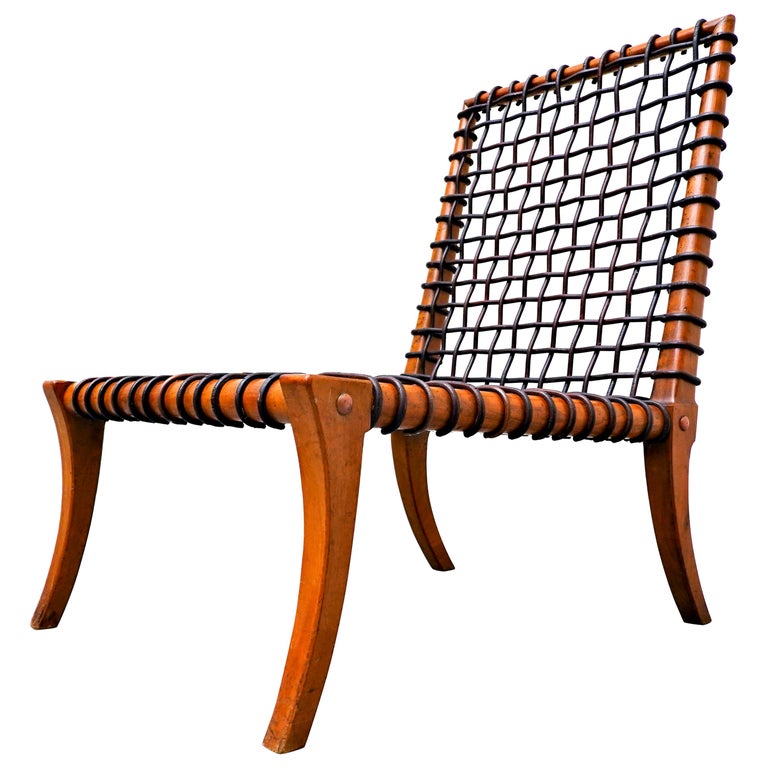 Leather Rope Chair by T.H. Robsjohn-Gibbings Klismos for Saridis