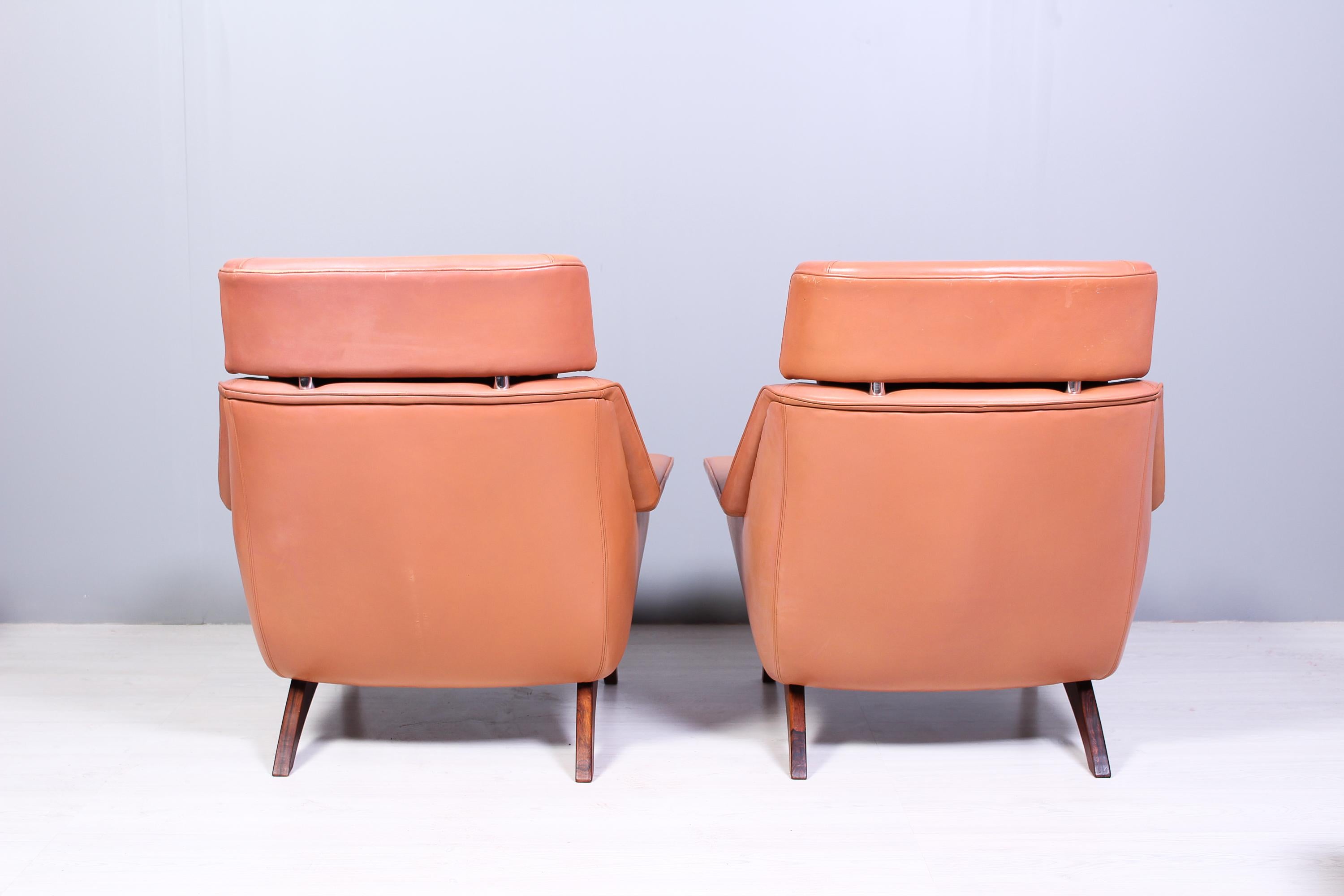 Leather & Rosewood Lounge Chairs and Ottoman by Werner Langenfled, Denmark 1960s For Sale 3