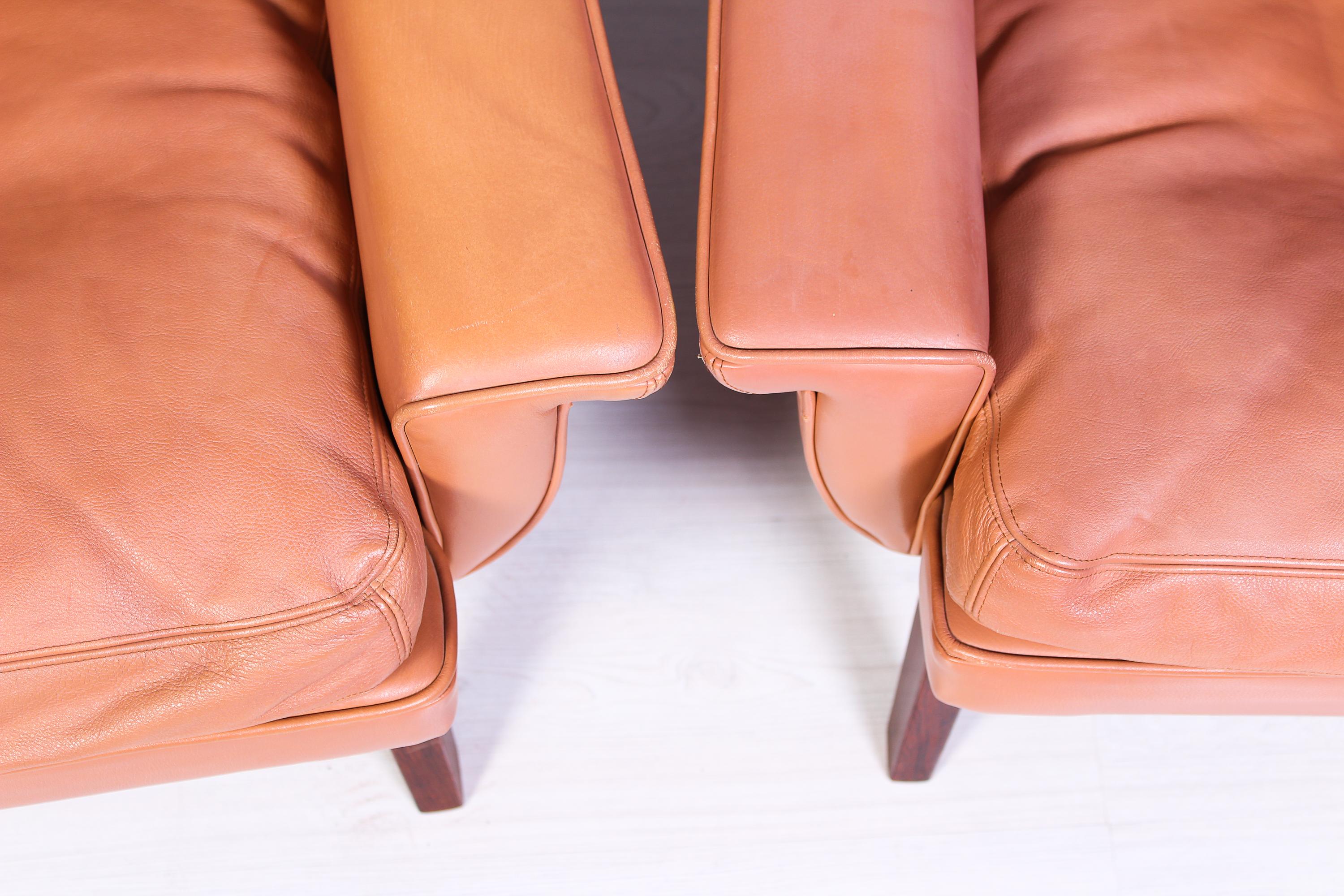 Leather & Rosewood Lounge Chairs and Ottoman by Werner Langenfled, Denmark 1960s For Sale 5