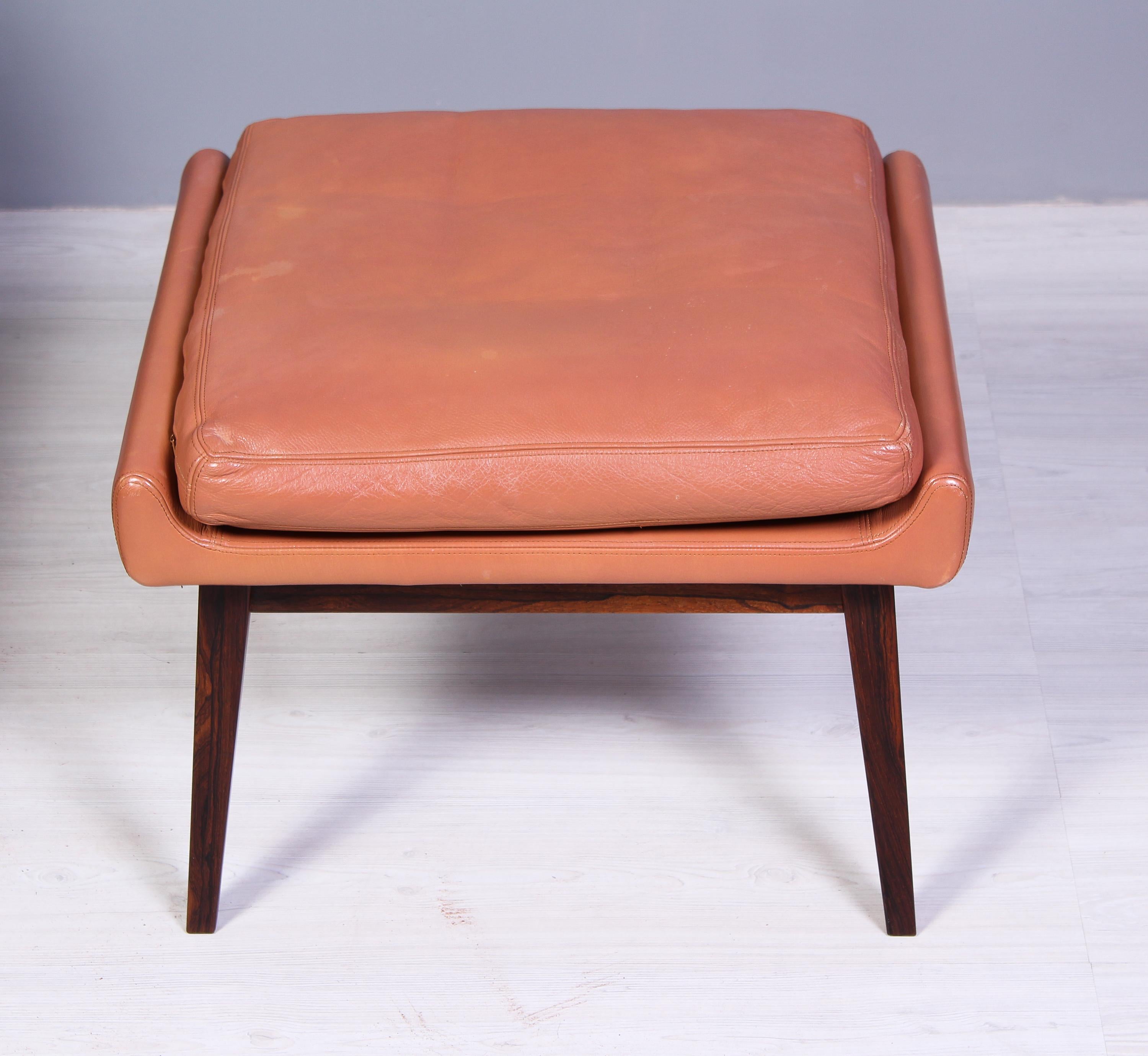Leather & Rosewood Lounge Chairs and Ottoman by Werner Langenfled, Denmark 1960s For Sale 7