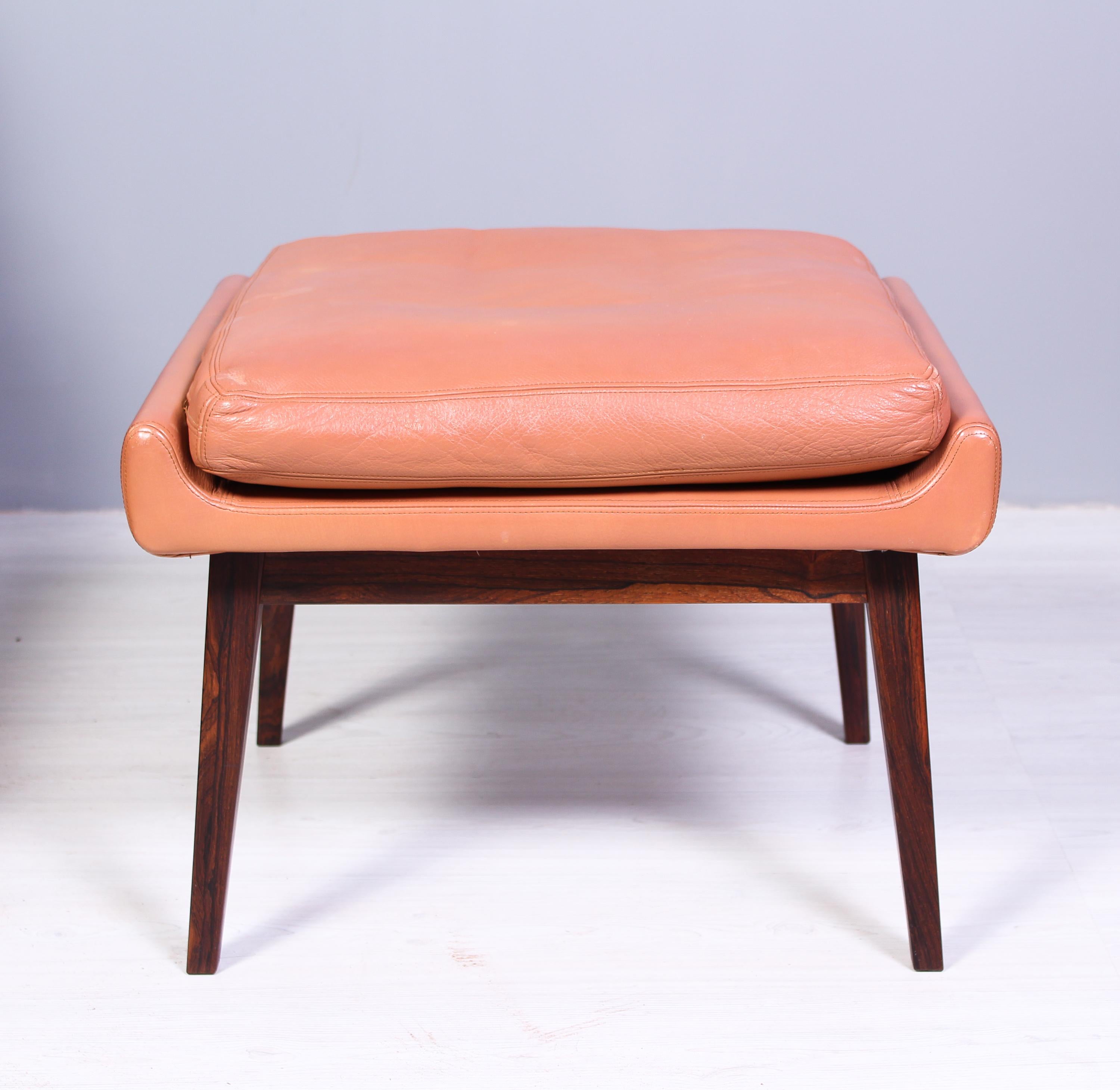 Leather & Rosewood Lounge Chairs and Ottoman by Werner Langenfled, Denmark 1960s For Sale 8