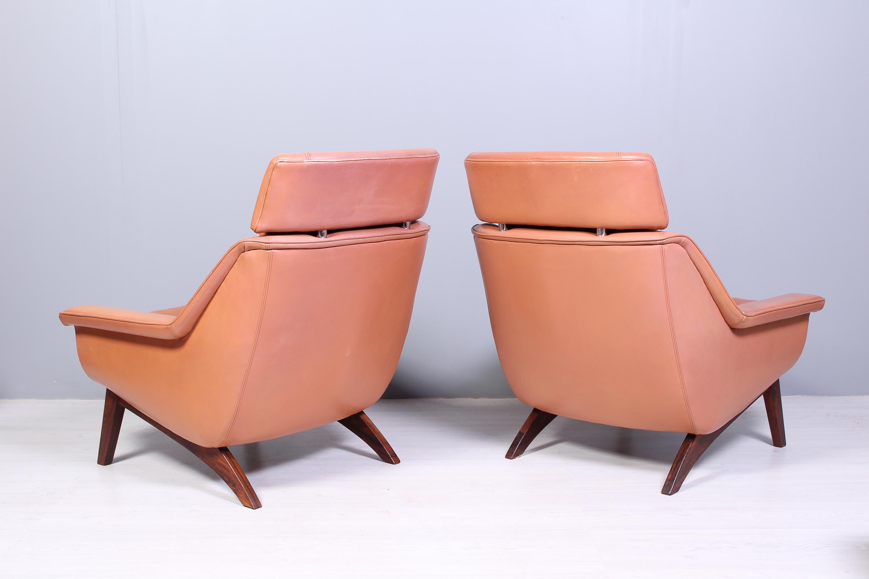Leather & Rosewood Lounge Chairs and Ottoman by Werner Langenfled, Denmark 1960s For Sale 2