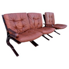 Leather/Rosewood Midcentury 'Skyline" seating Einar Hove for Hove Mobler, 1970s