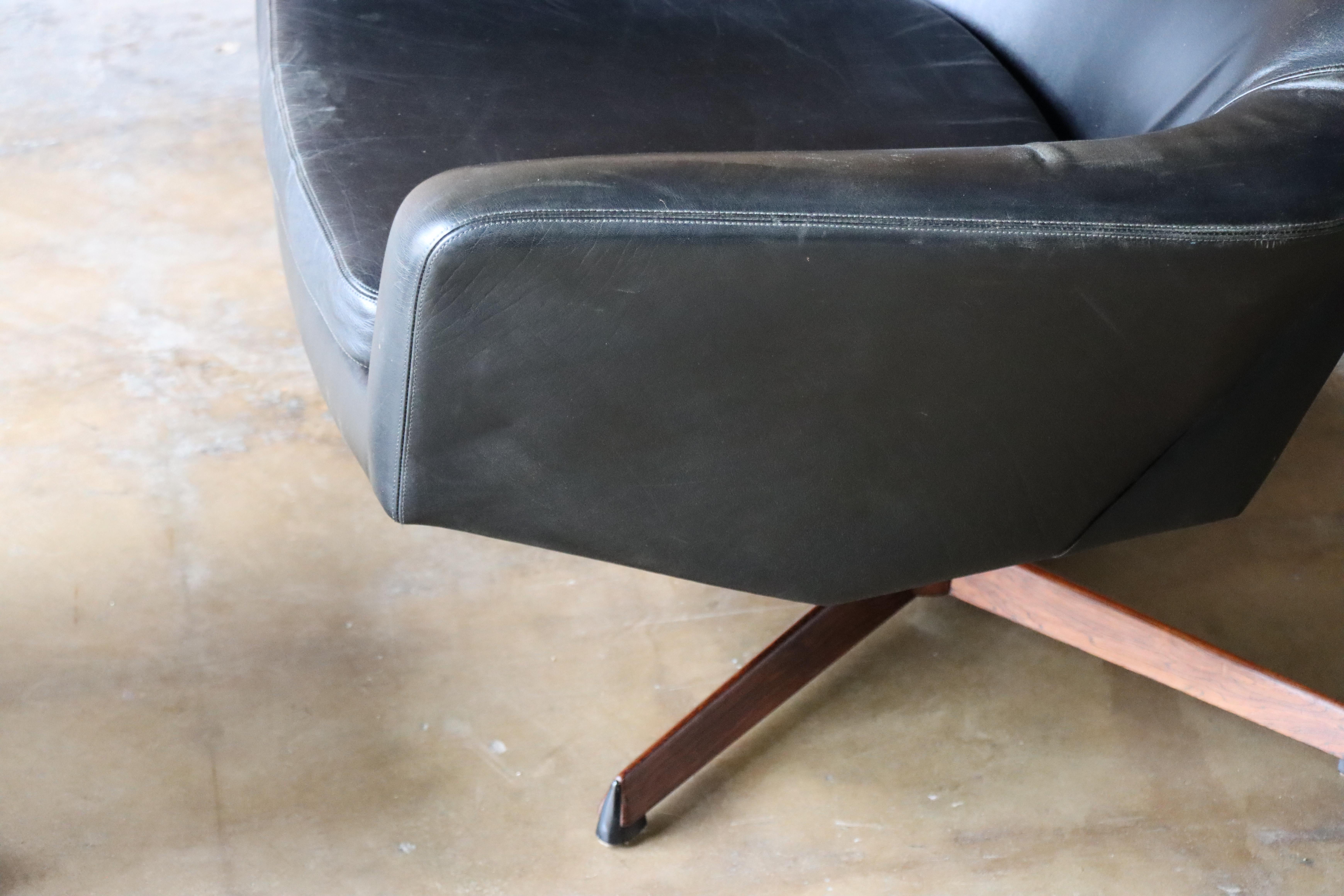 Leather & Rosewood Reclining Lounge Chair by Madsen & Schübell - Denmark 1950s 10