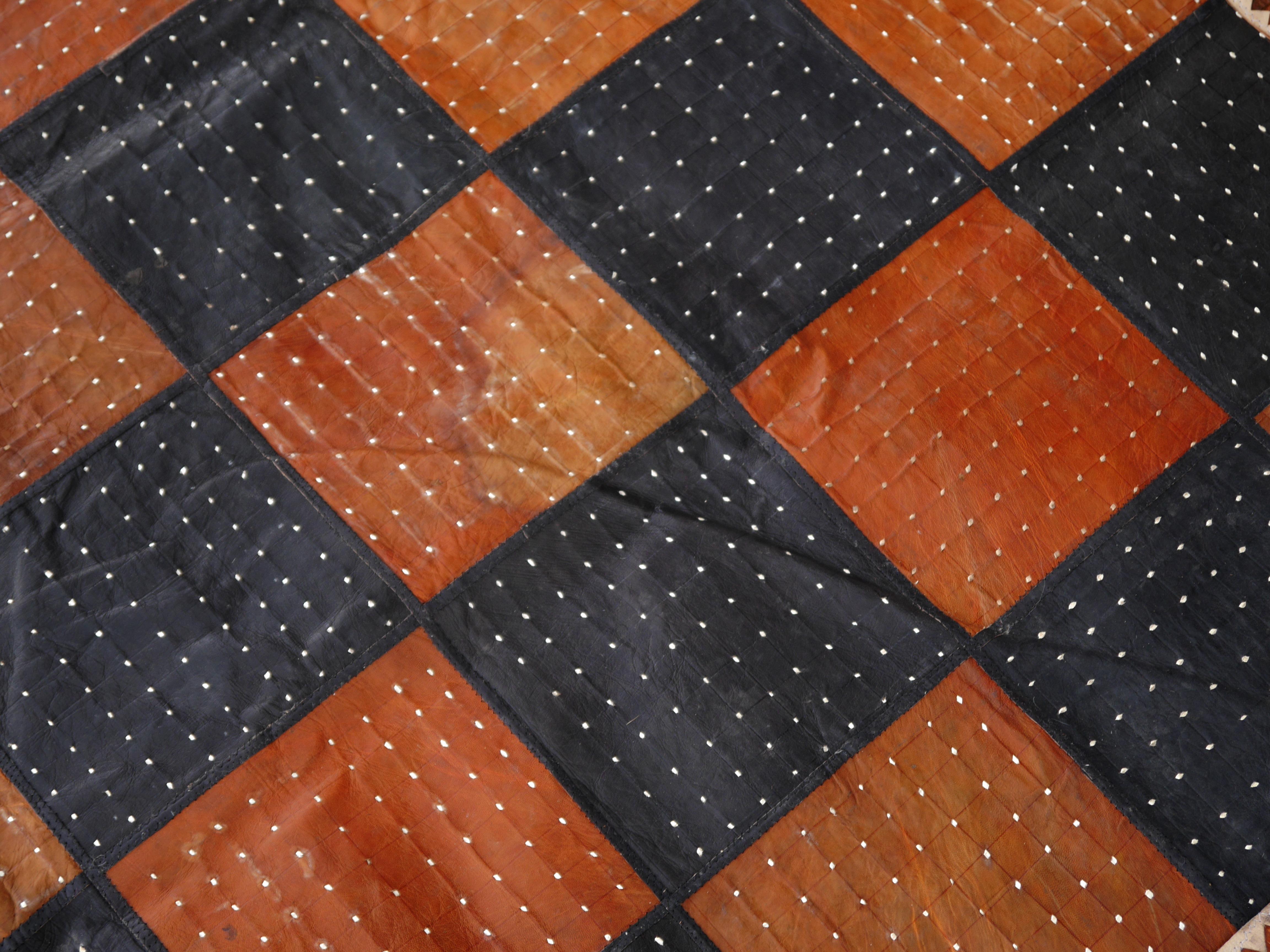 Leather Rug Black Brown Tuareg Carpet from Mauretania North African Patchwork 3