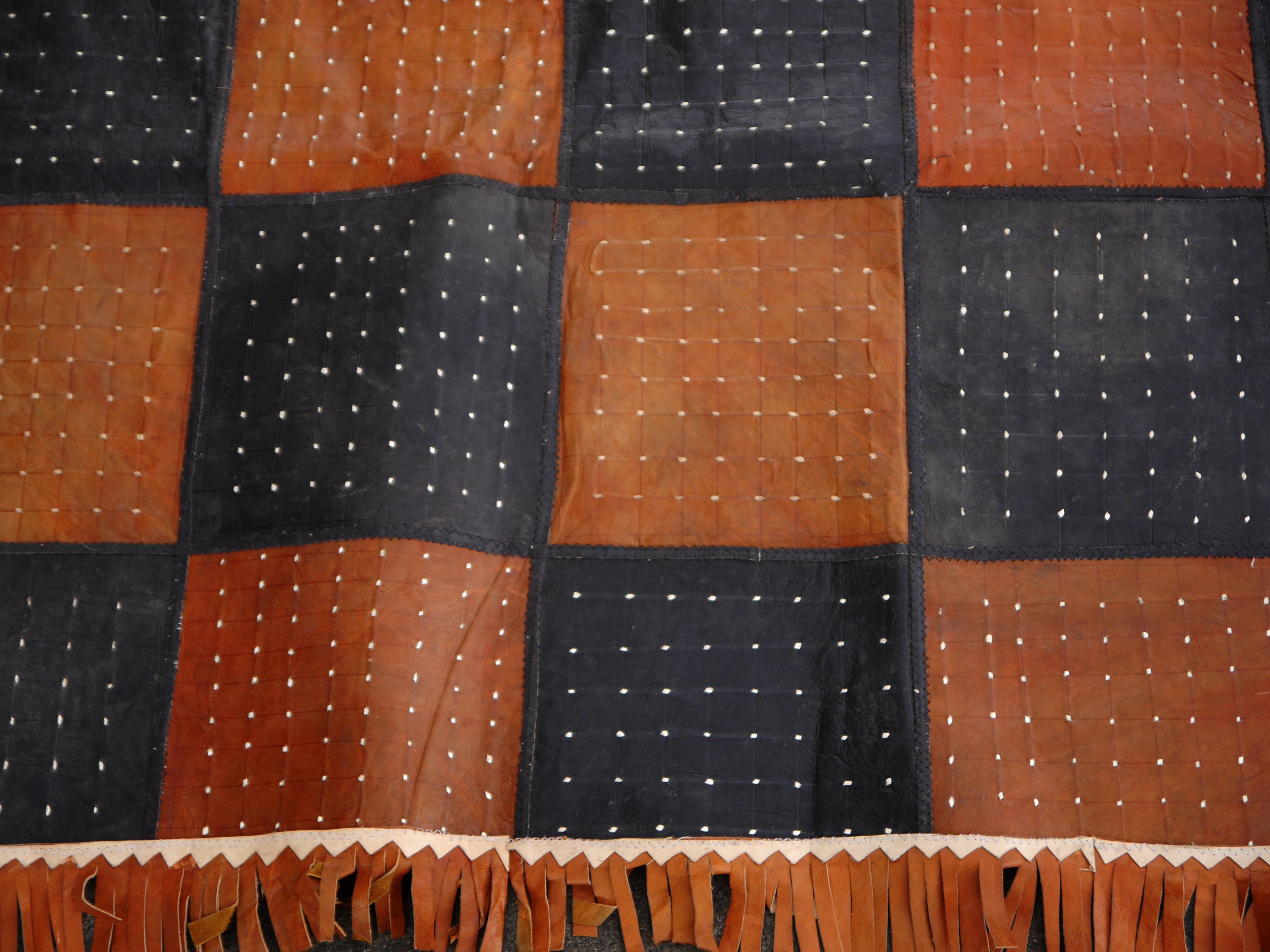 Leather Rug Black Brown Tuareg Carpet from Mauretania North African Patchwork 5