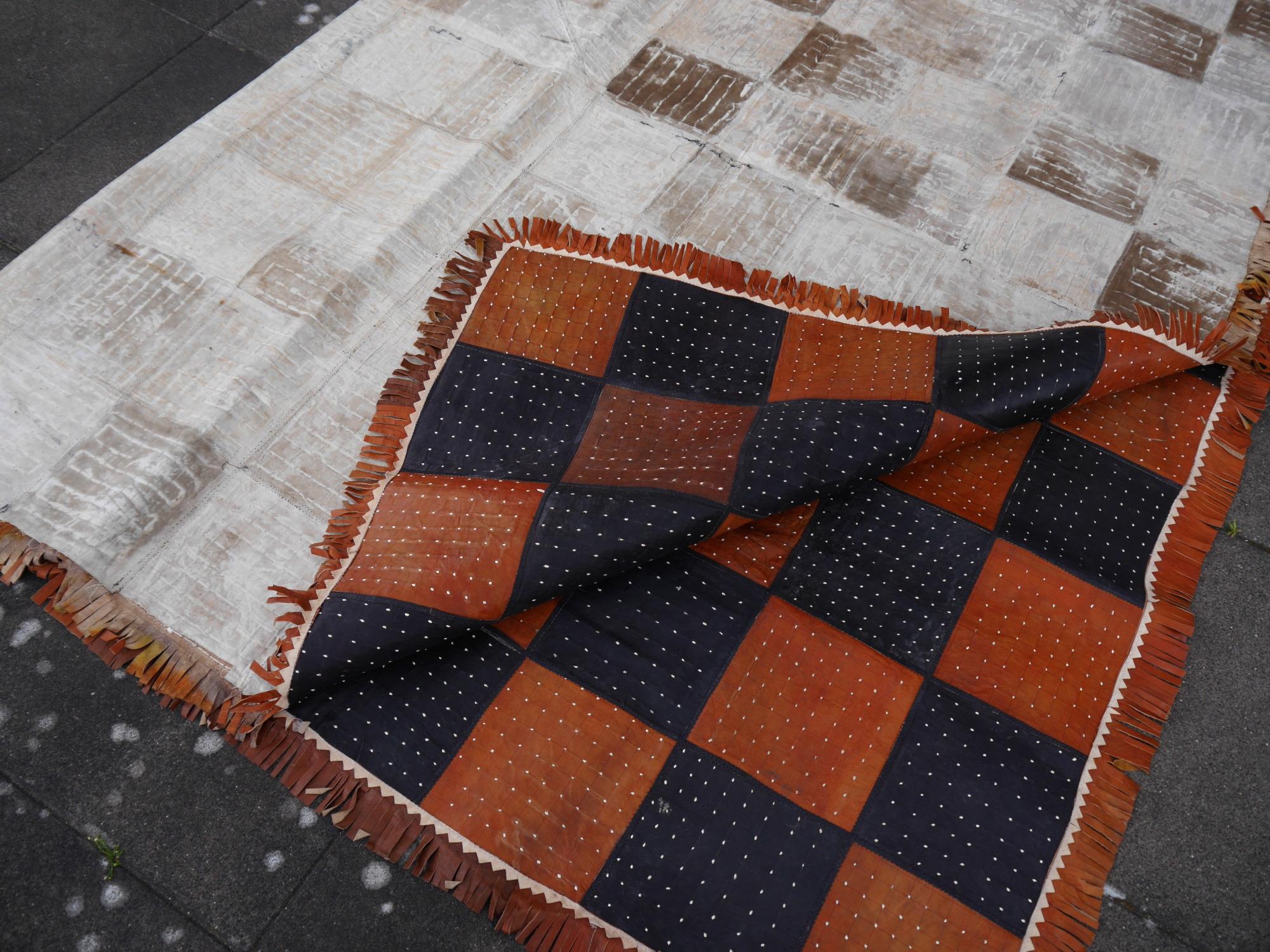 Leather Rug Black Brown Tuareg Carpet from Mauretania North African Patchwork 8