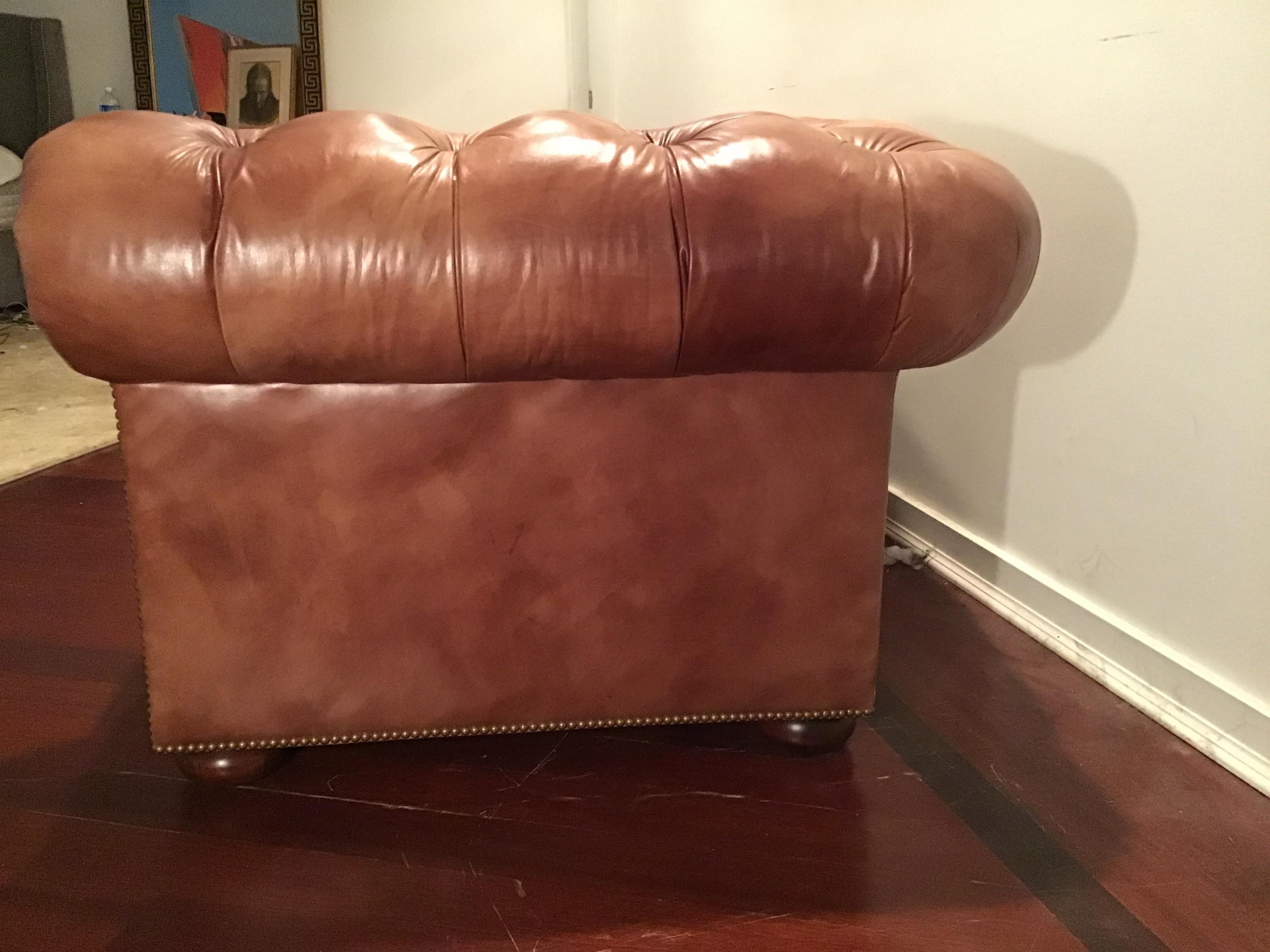 Leather Saddle Colored Chesterfield Sofa 6