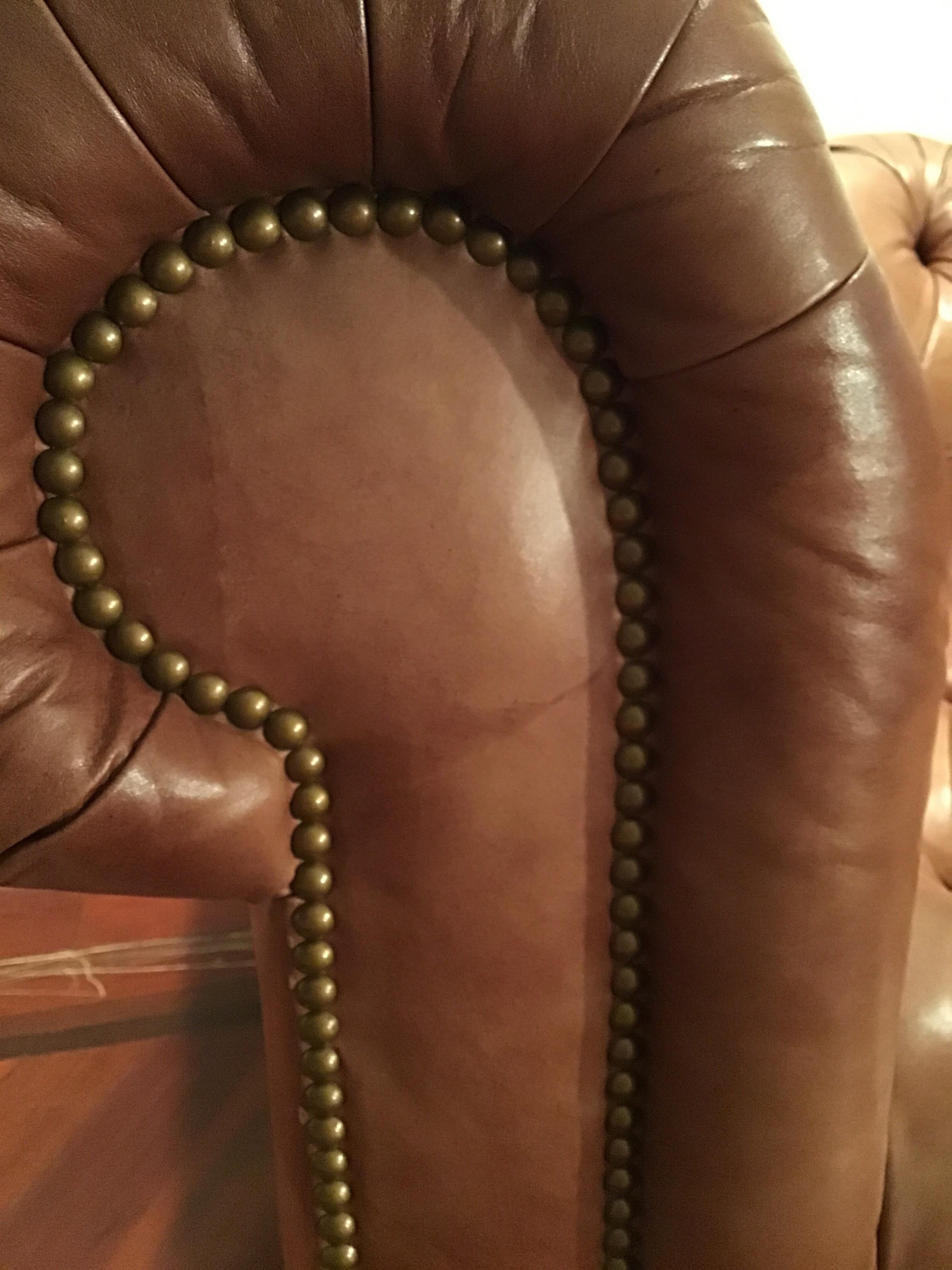 Leather Saddle Colored Chesterfield Sofa 7