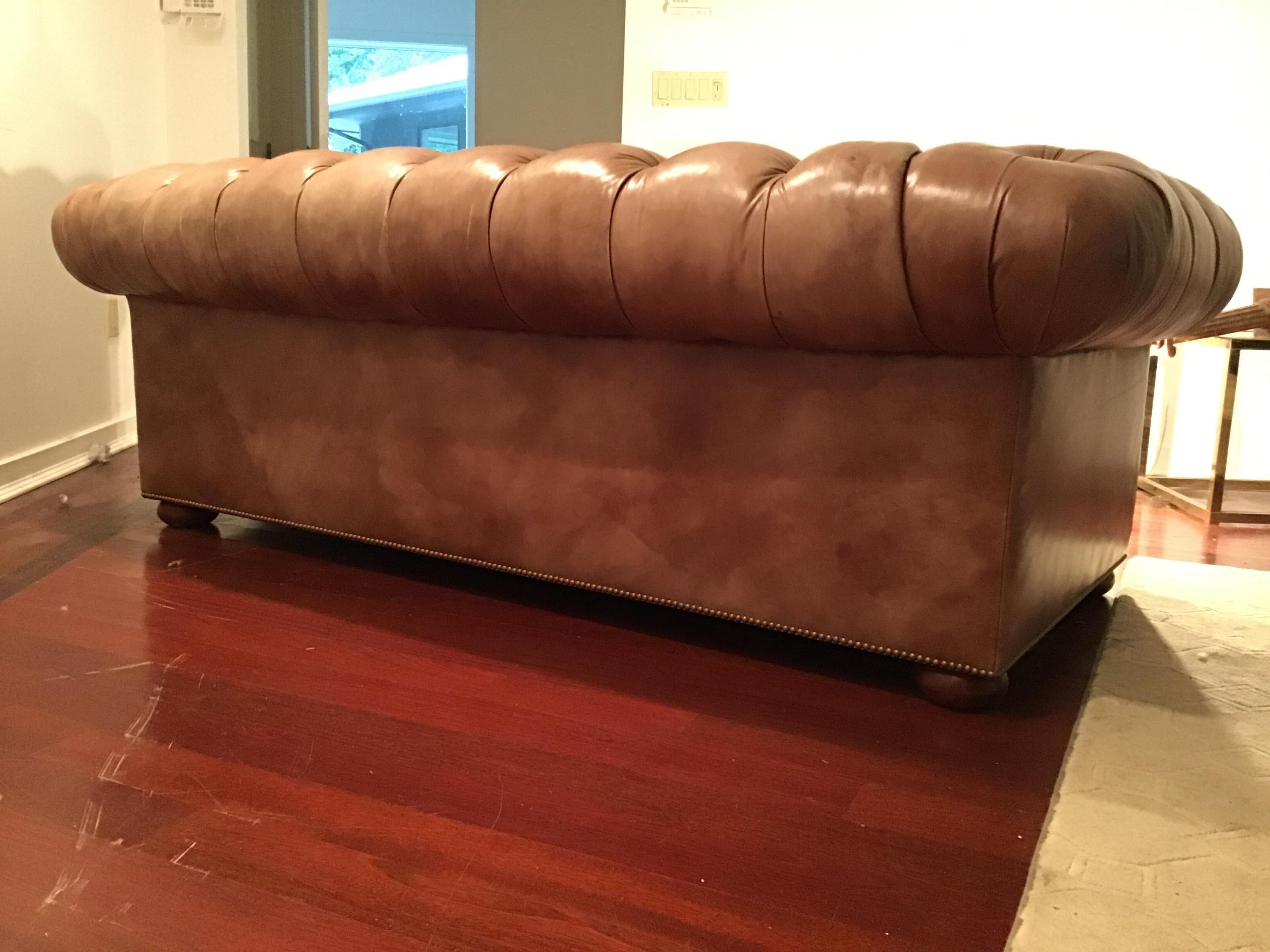 Leather Saddle Colored Chesterfield Sofa 10