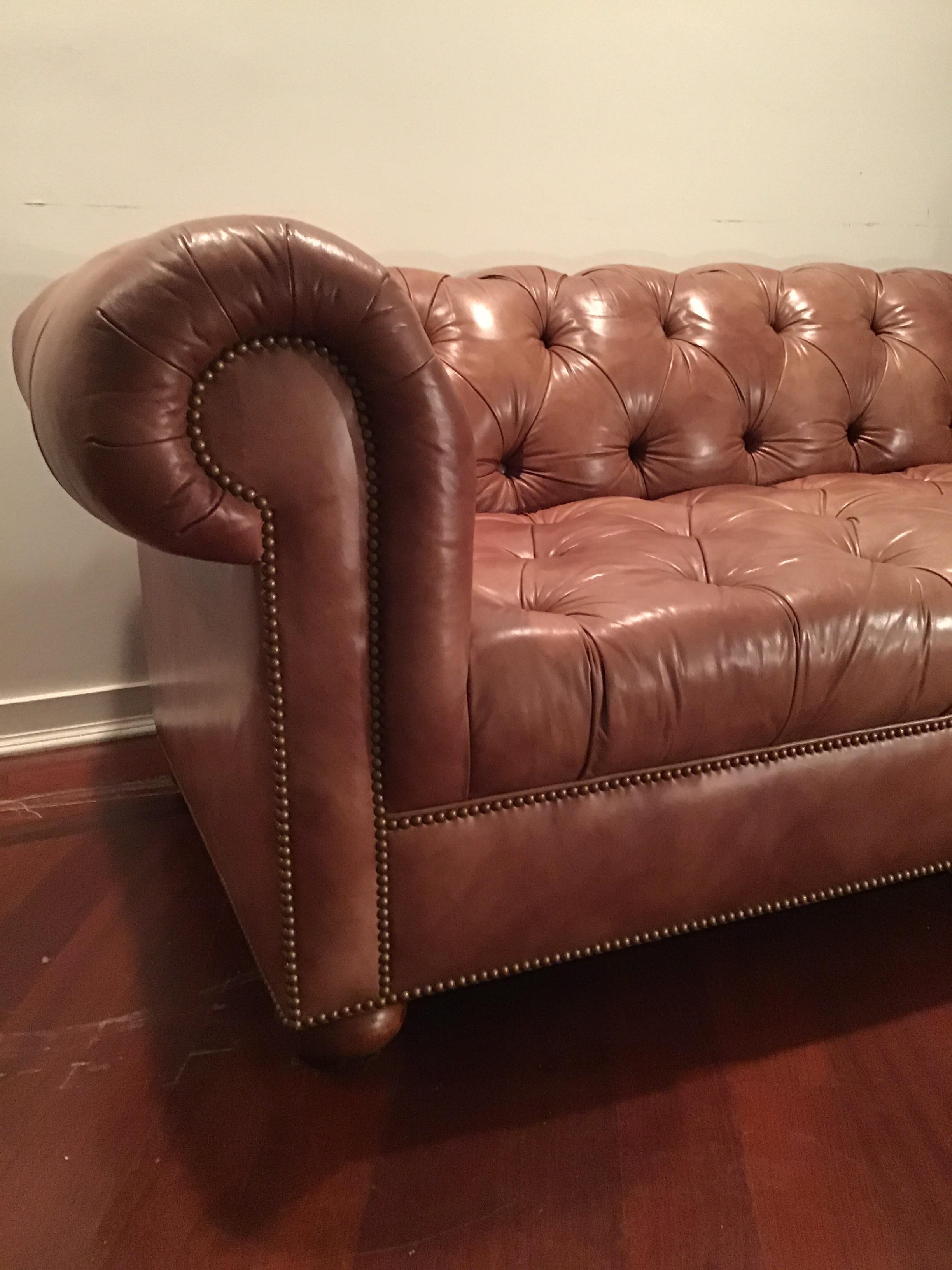 Leather Saddle Colored Chesterfield Sofa 1