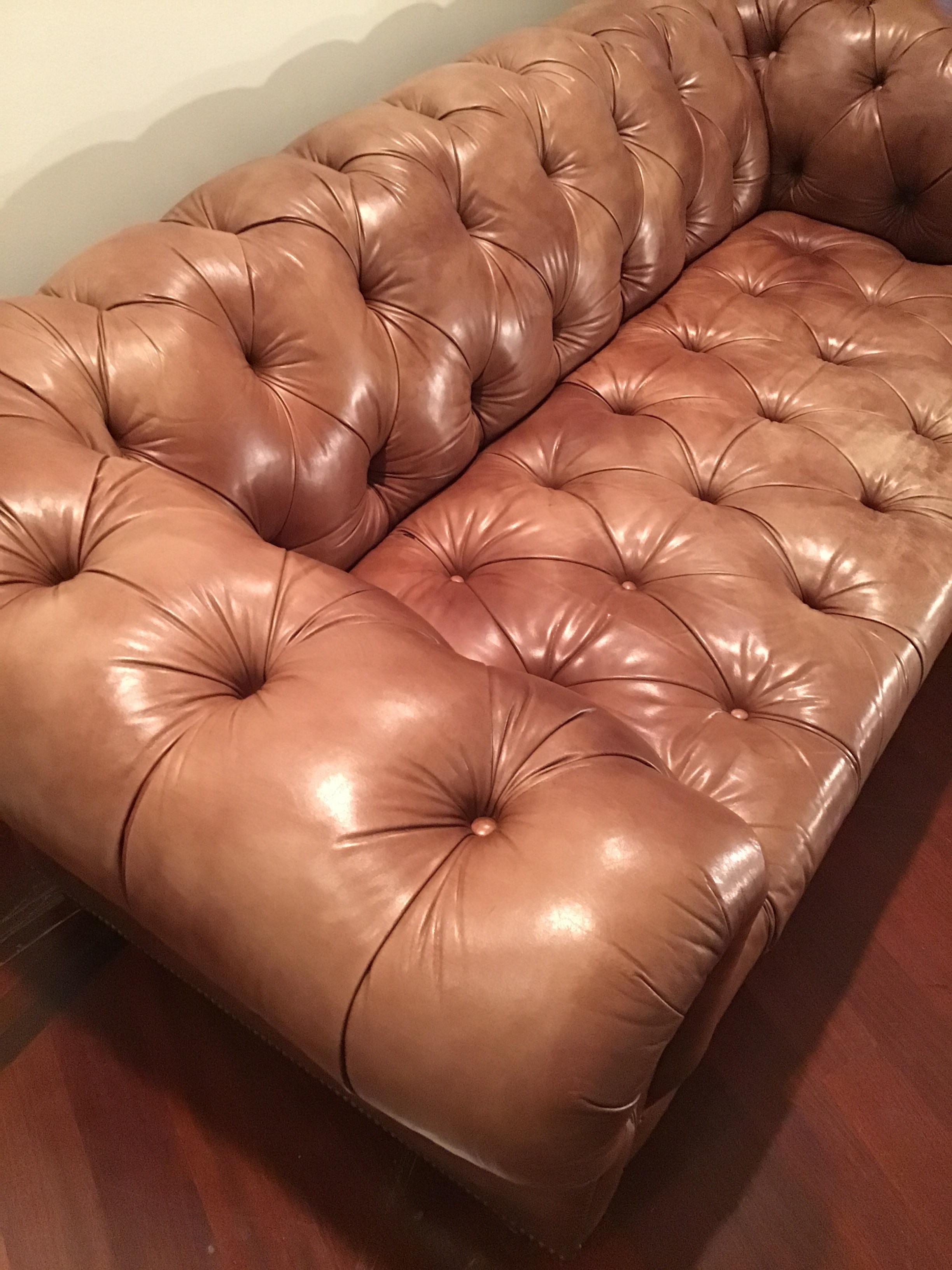 Leather Saddle Colored Chesterfield Sofa 3