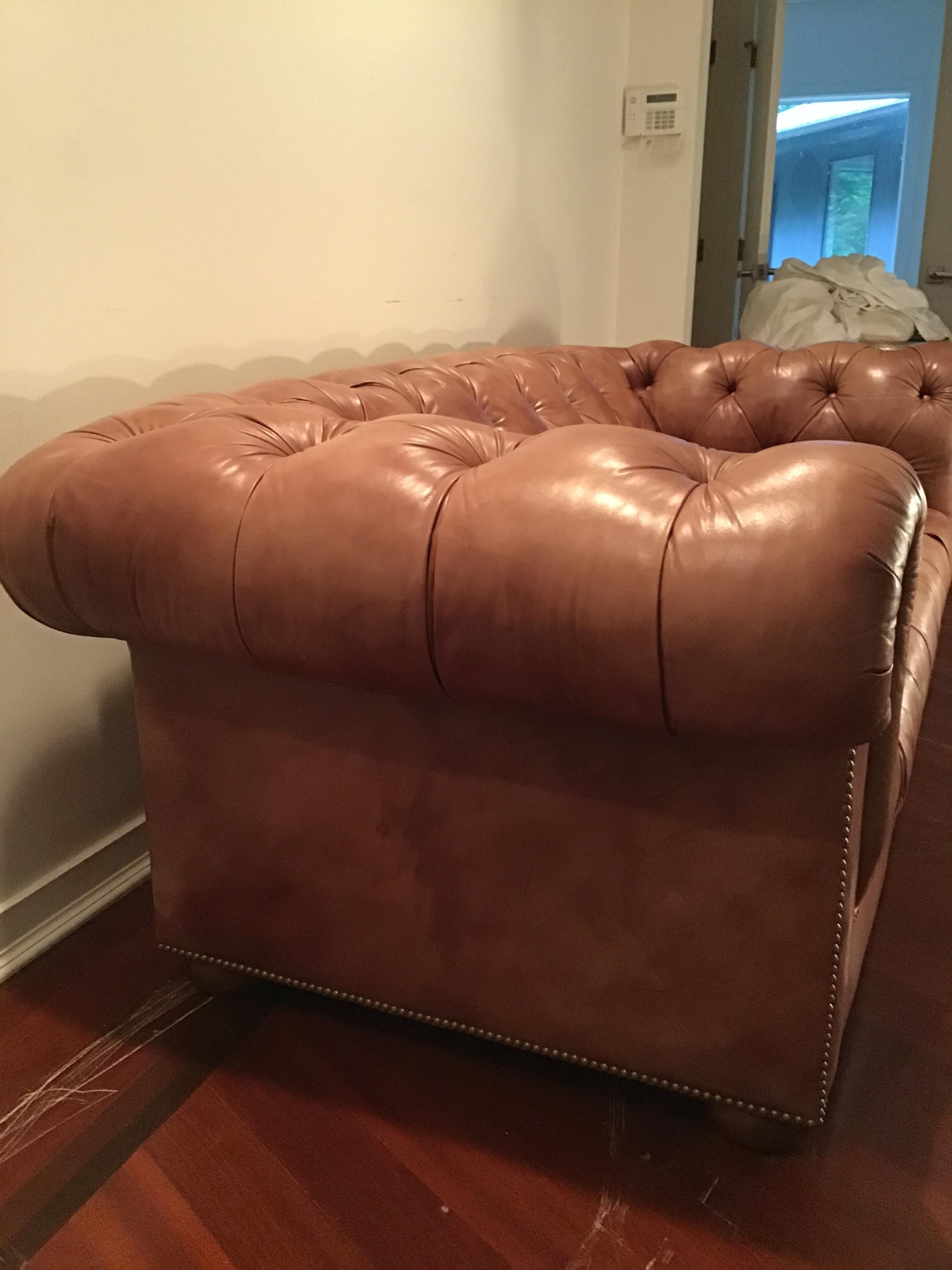 Leather Saddle Colored Chesterfield Sofa 4