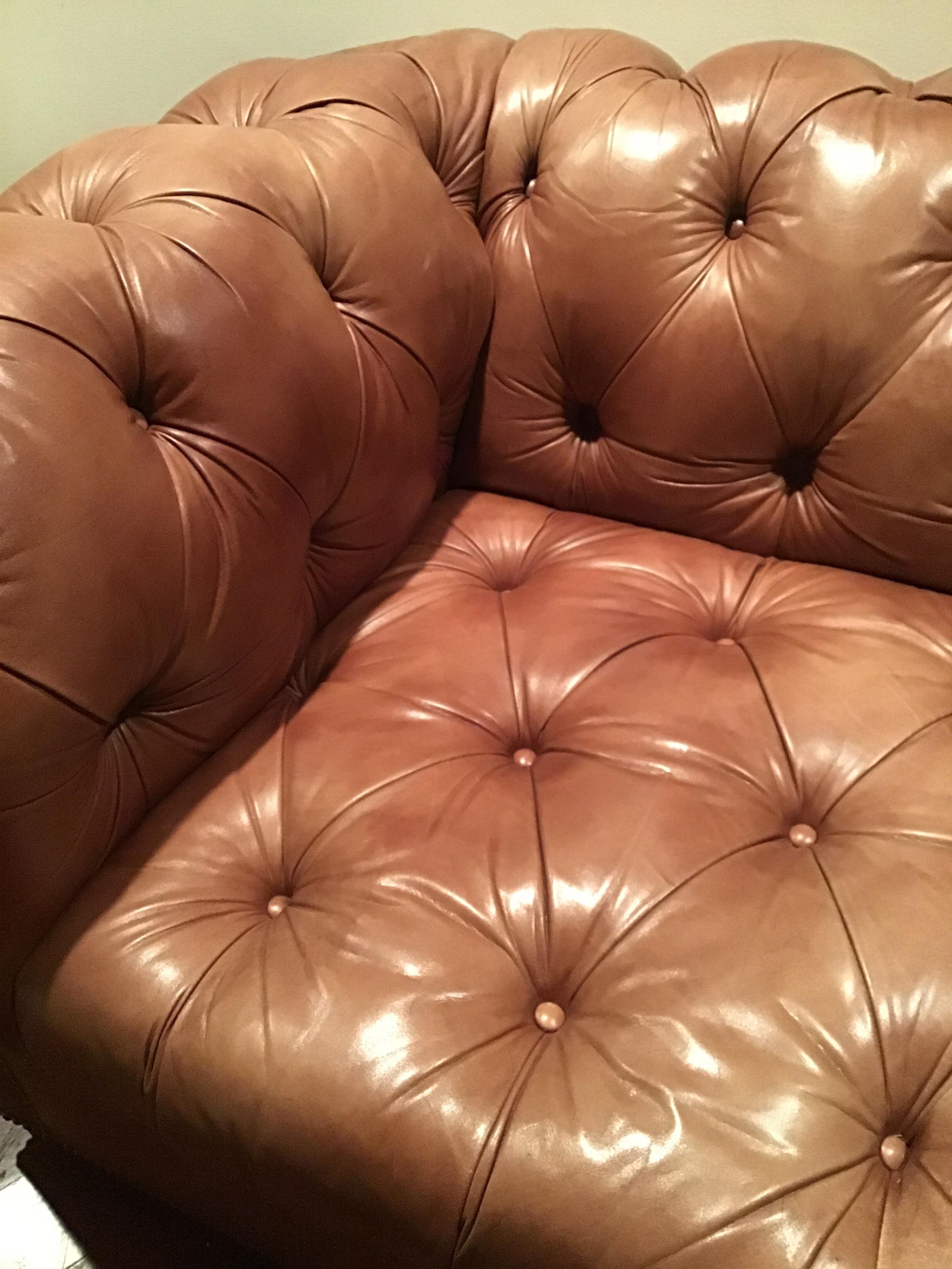 Leather Saddle Colored Chesterfield Sofa 5