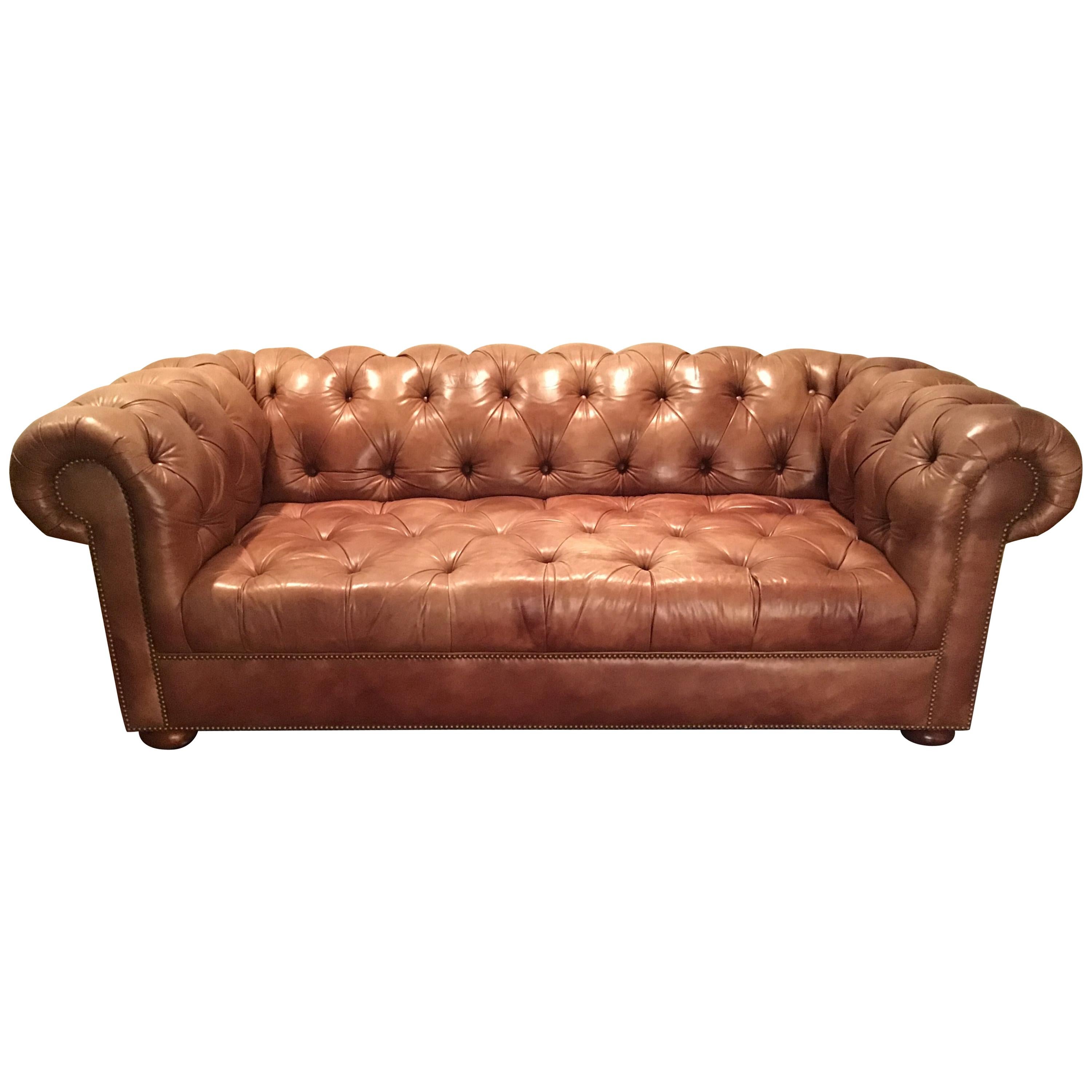 Leather Saddle Colored Chesterfield Sofa