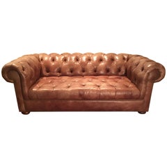 Leather Saddle Colored Chesterfield Sofa