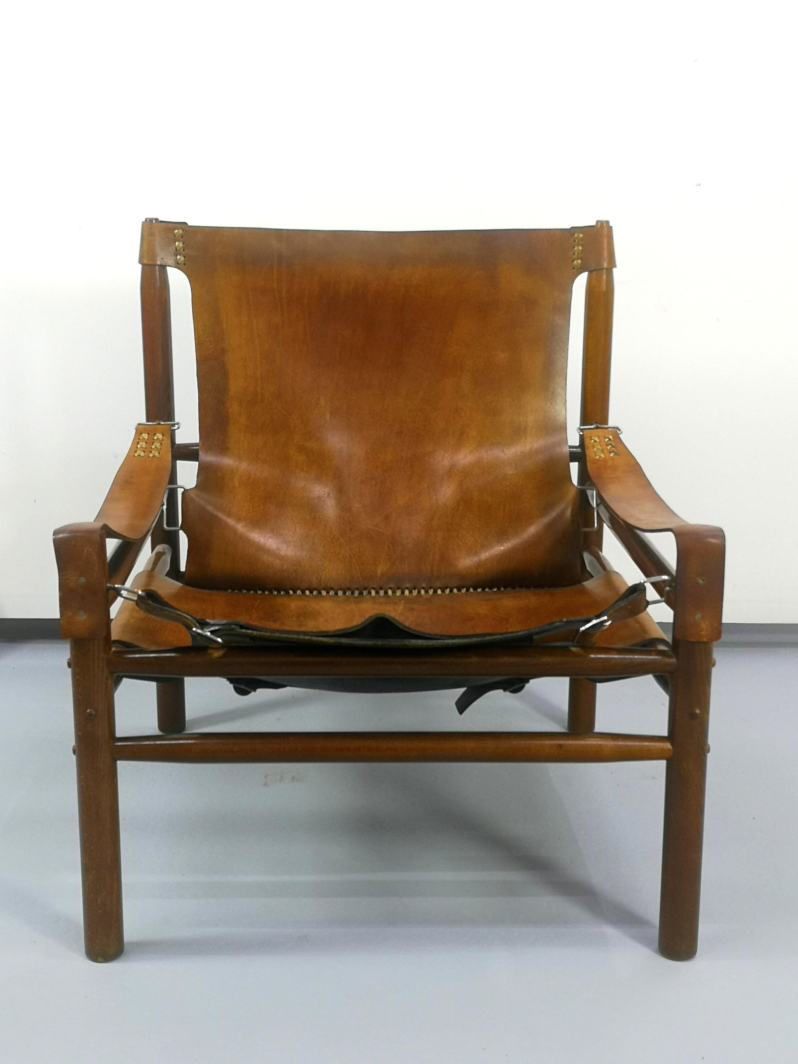 Mid-Century Modern Leather Safari Armchair, 1970s