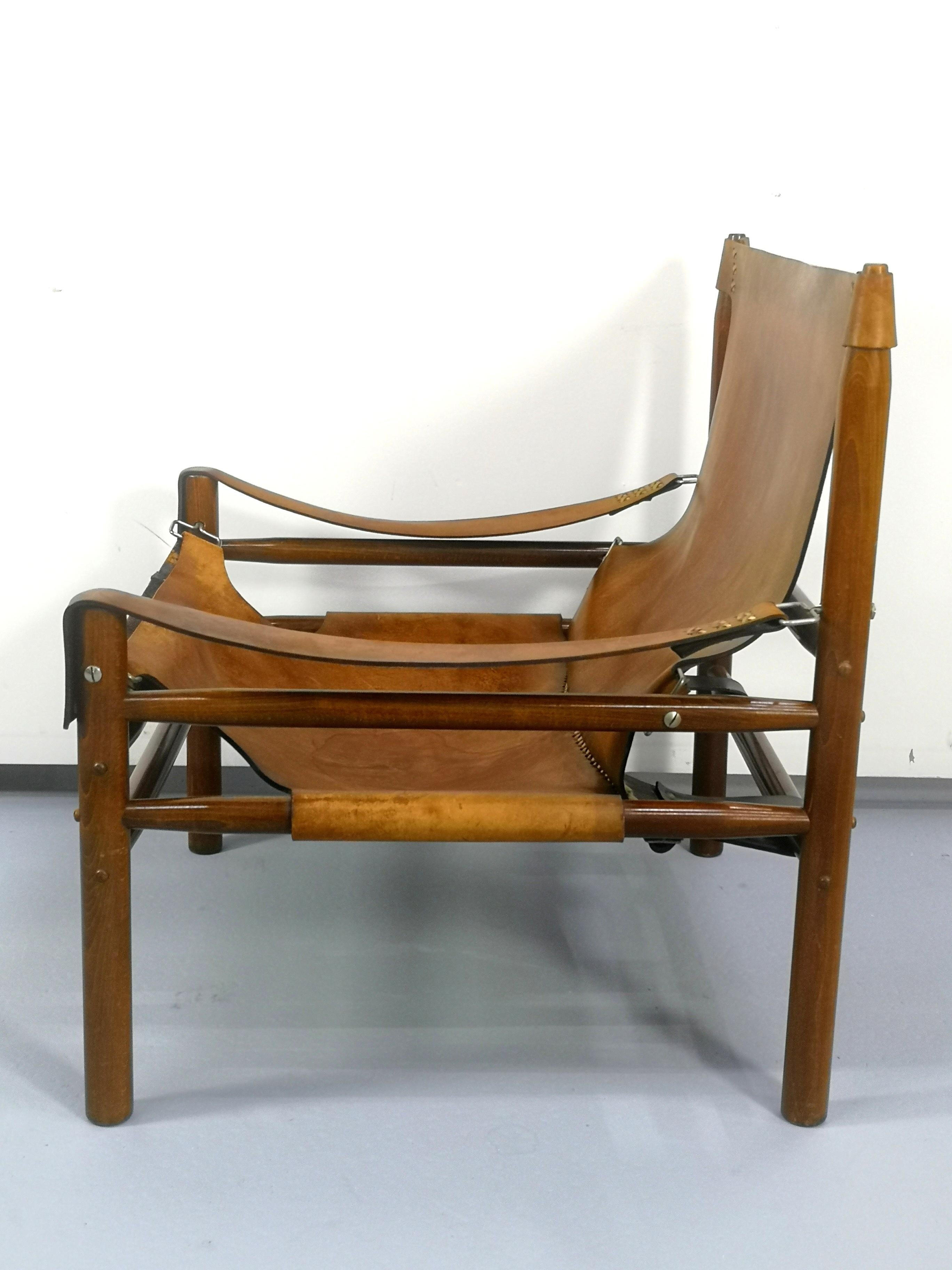 European Leather Safari Armchair, 1970s