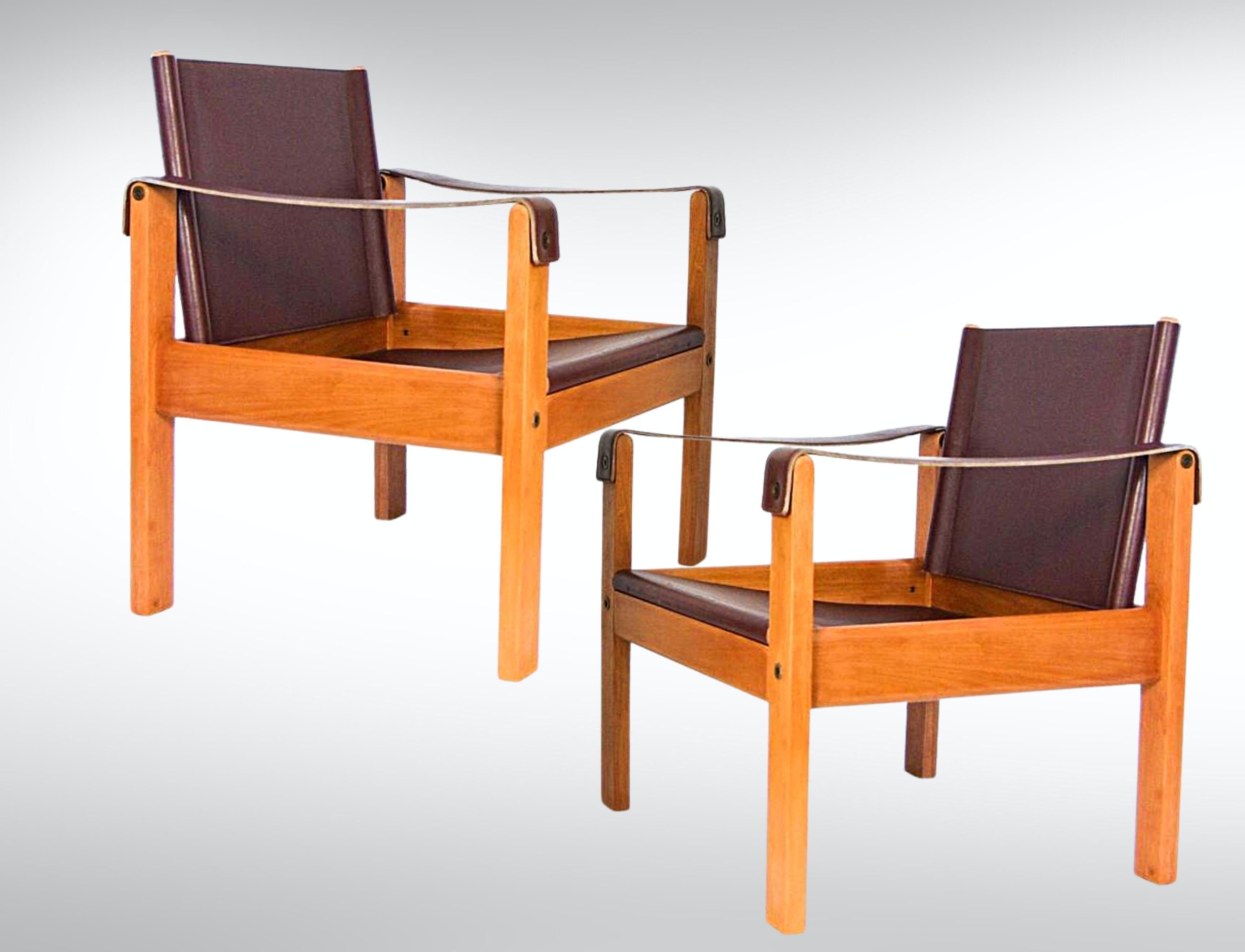 20th Century Leather Safari Armchairs and Coffee Table by Karl Heinz Bergmiller for Escriba For Sale