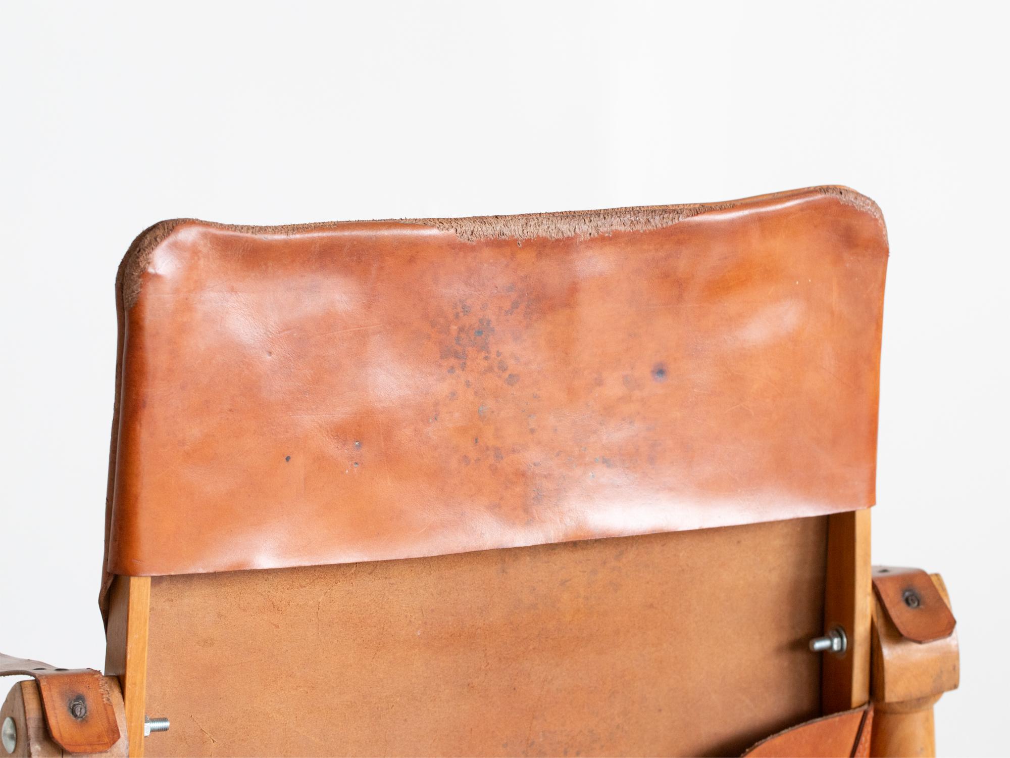 Cuir Chaise Safari en cuir des années 1940 en vente