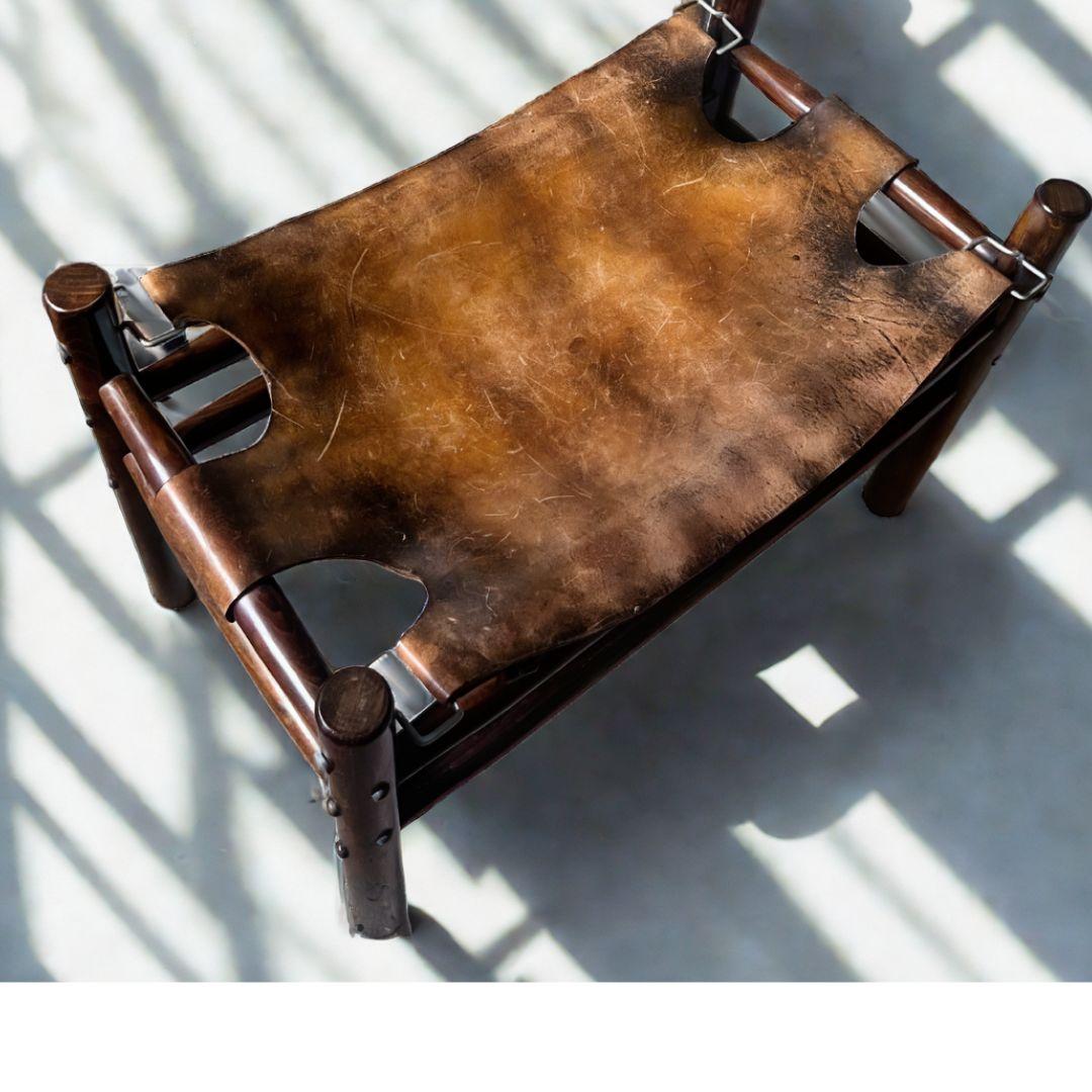 Mid-Century Modern Leather Safari Lounge Chair with Ottoman, in the style of Arne Norell, 1970s