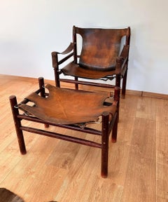 Fauteuil Safari avec ottomane, dans le style d'Arne Norell, 1970
