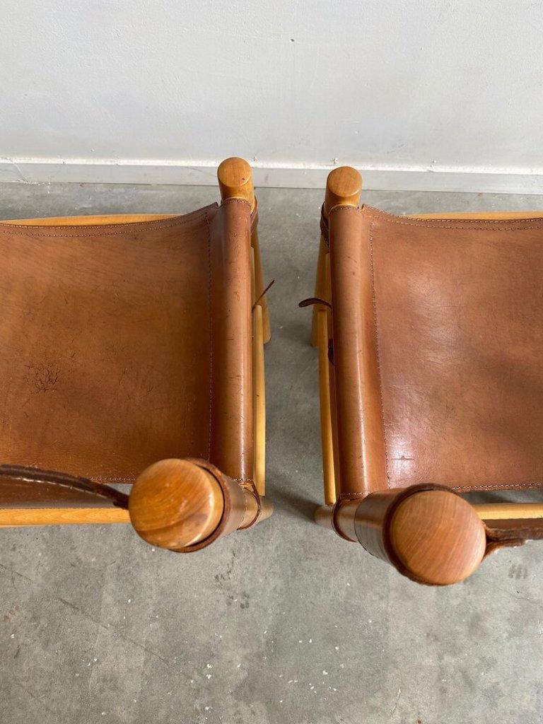 Argentine Leather Safari Mid Century Barstools in the Manner of