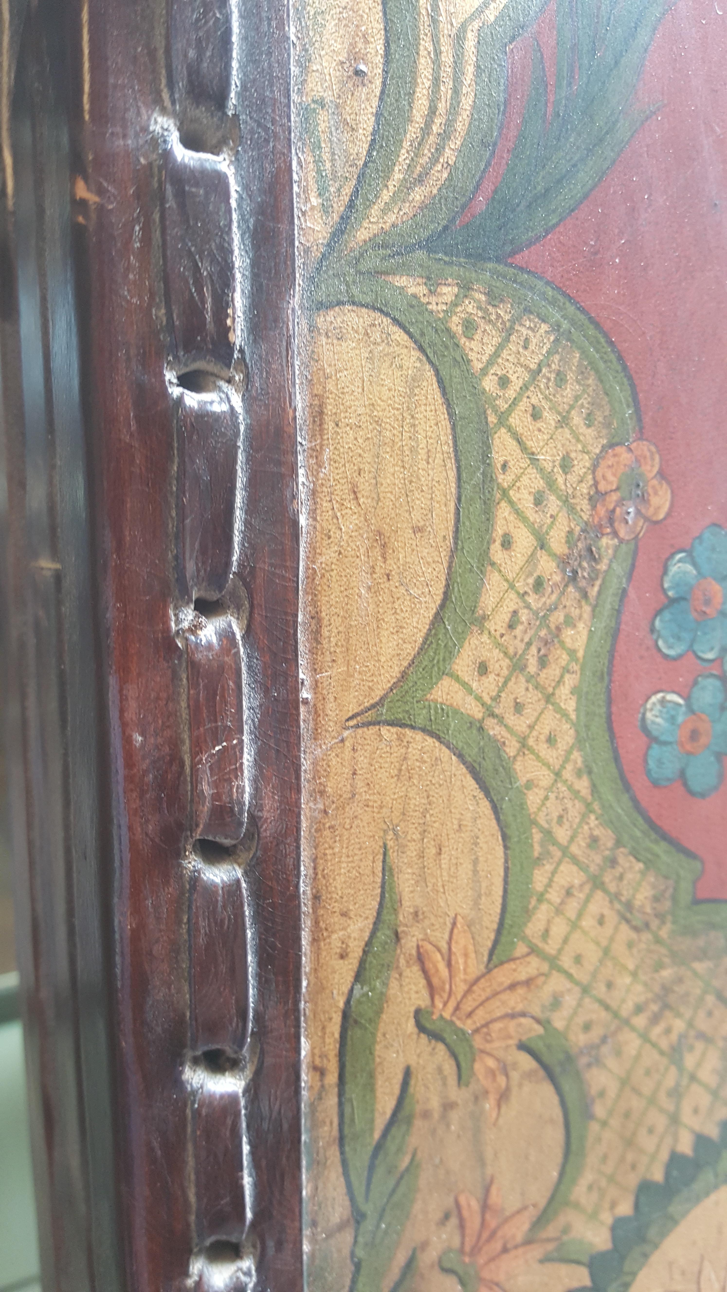 American Leather Screen with Gilded Floral Scene For Sale