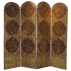 Leather Screen with Gilded Floral Scene