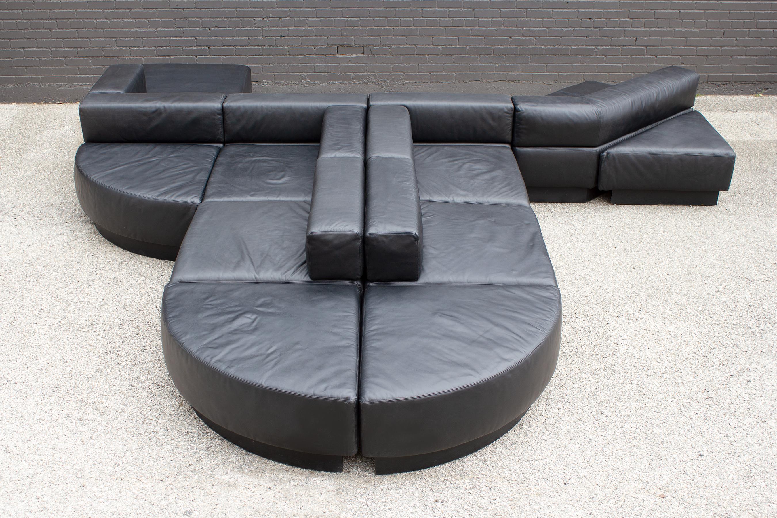 Mid-Century Modern Black Leather Leather 'Cubo' Sectional Sofa by Harvey Probber, 1970s For Sale