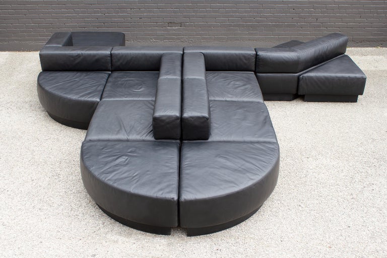 American Black Leather Leather 'Cubo' Sectional Sofa by Harvey Probber 1970s For Sale