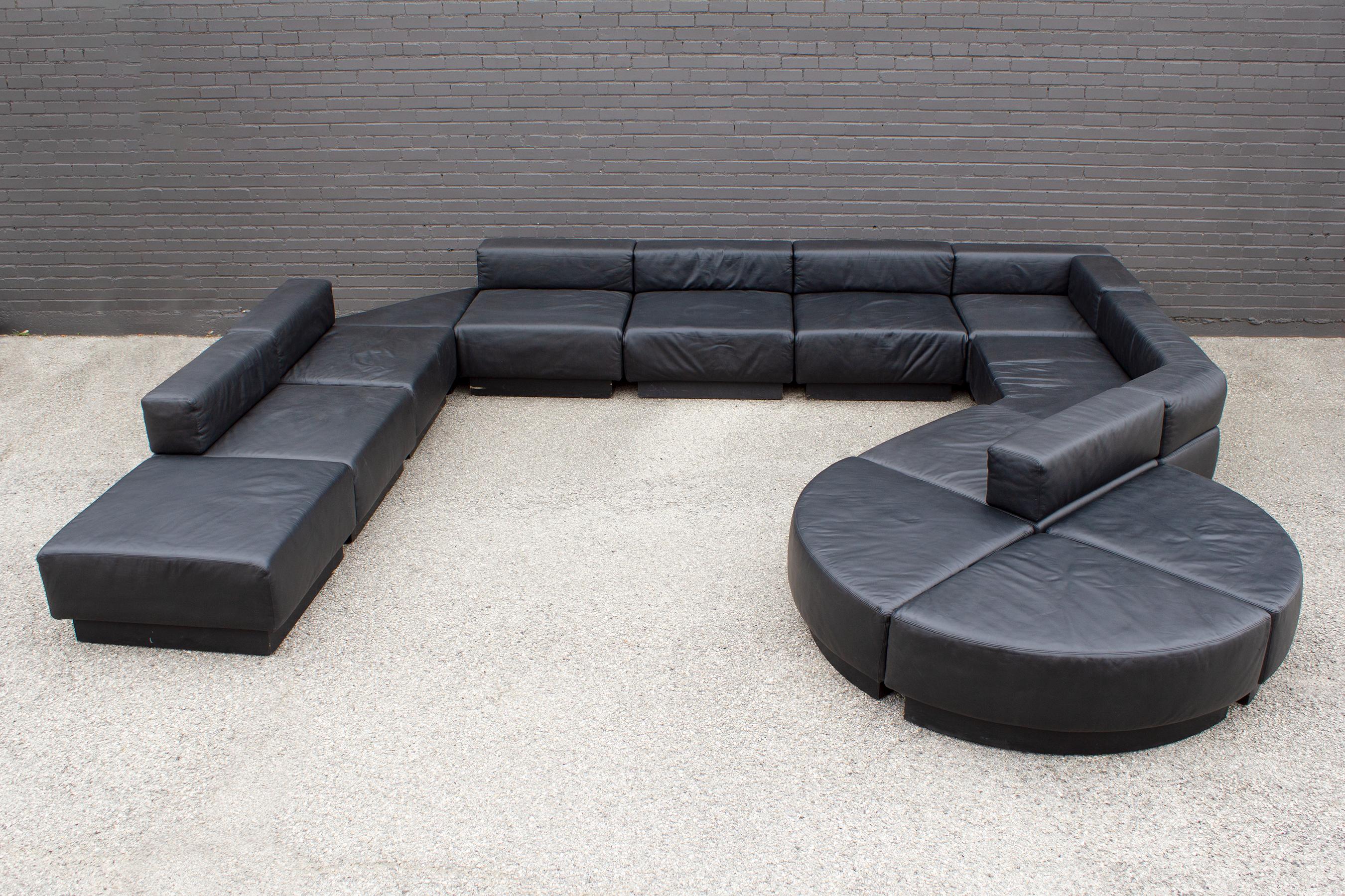 American Black Leather Leather 'Cubo' Sectional Sofa by Harvey Probber, 1970s For Sale