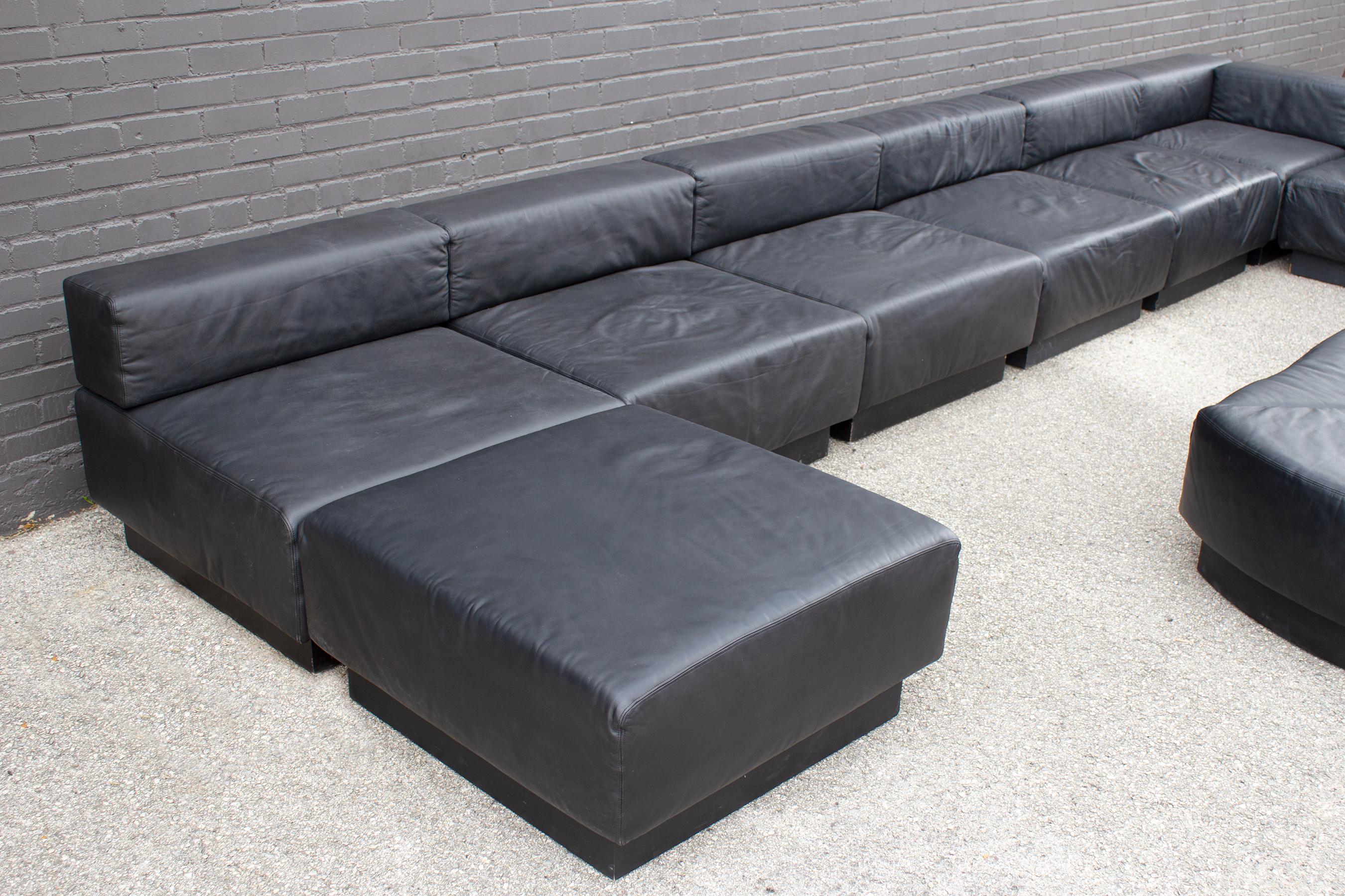 20th Century Black Leather Leather 'Cubo' Sectional Sofa by Harvey Probber, 1970s For Sale