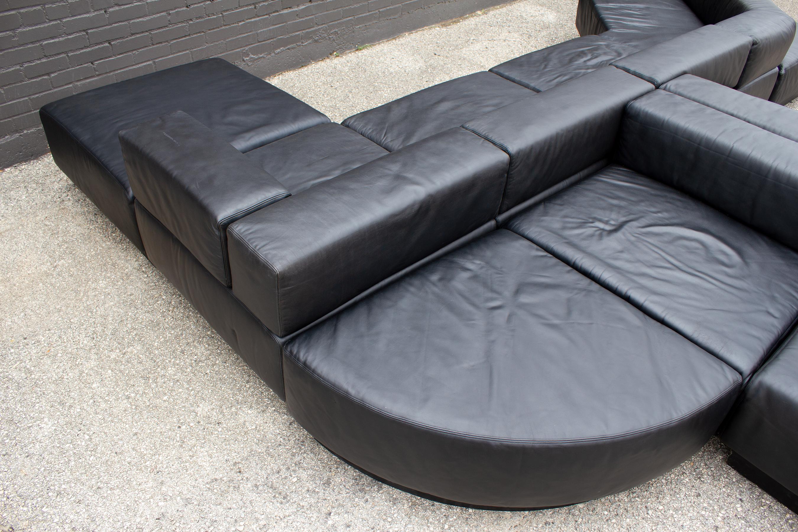 Black Leather Leather 'Cubo' Sectional Sofa by Harvey Probber, 1970s For Sale 1
